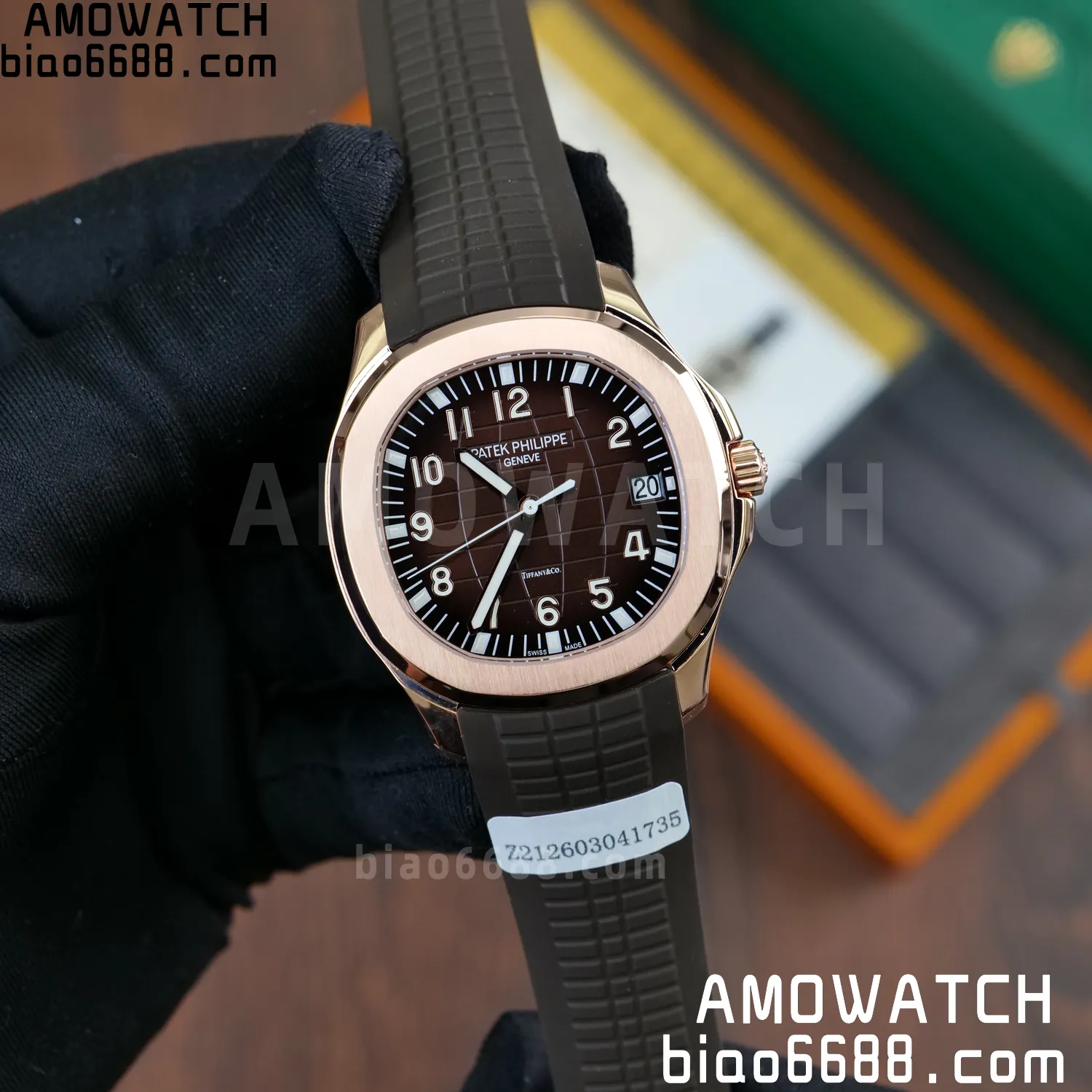 Custom Made PP Aquanaut 5167R ,Modified content :SW factory With Tiffany logo、 Gray Dial、 pointer、DEEP Crystal、18K rose gold-plated 84 cc158bf6093a597 阿默表行AmoWatch