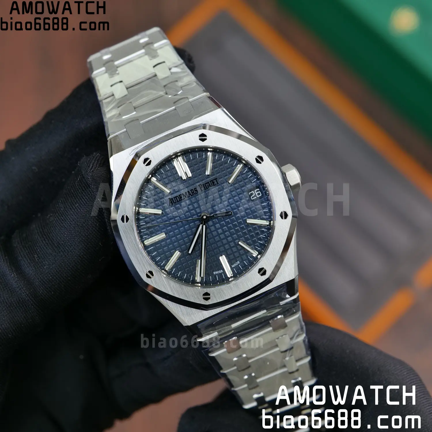Royal Oak 41mm 15510 SS VSF 1:1 Best Edition Blue Textured Dial on SS Bracelet DD4302 Super Clone 64 d1bbf21e201b5e7 AMO Watch
