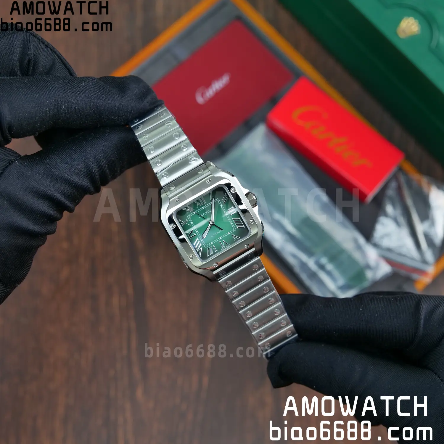 Santos de Cartier 35mm SS BVF 1:1 Best Edition Green Dial on SS Bracelet MIYOTA 9015 60 d332b065510cc16 阿默表行AmoWatch