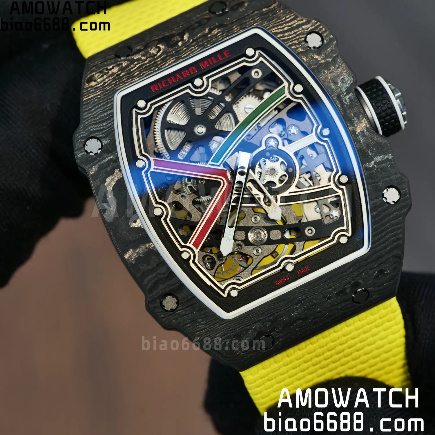 RICHARD MILLE RM67-02 Black NTPT Best Edition Black/Green/Red Skeleton Dial on Yellow Nylon strap CRMA7 Clone V9 104 04b826f9676d4af 阿默表行AmoWatch