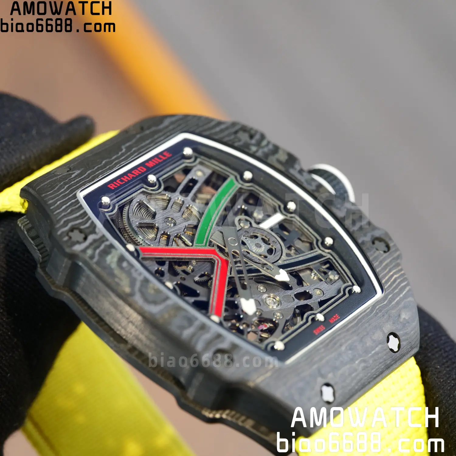 RICHARD MILLE RM67-02 Black NTPT Best Edition Black/Green/Red Skeleton Dial on Yellow Nylon strap CRMA7 Clone V9 107 051d329c282c103 阿默表行AmoWatch