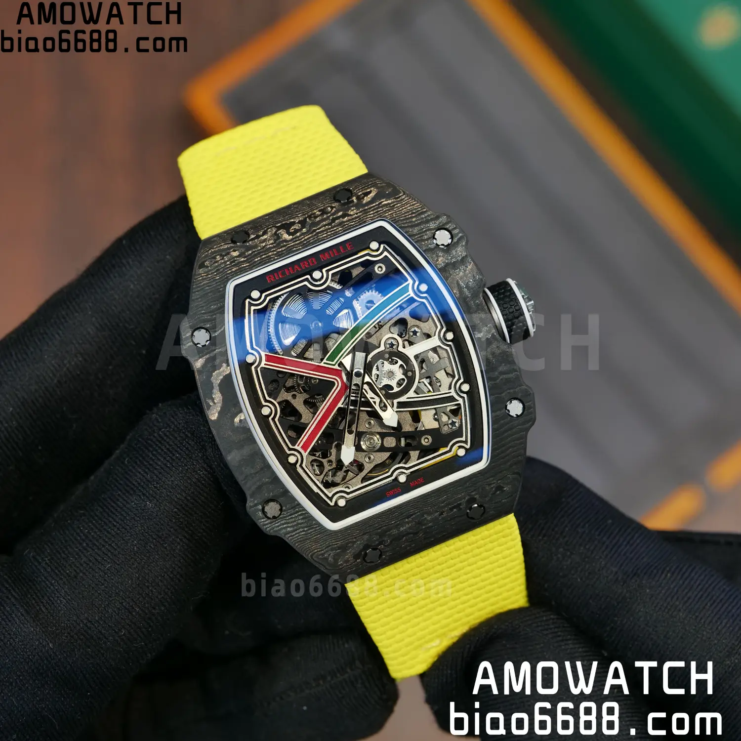 RICHARD MILLE RM67-02 Black NTPT Best Edition Black/Green/Red Skeleton Dial on Yellow Nylon strap CRMA7 Clone V9 90 058ae106b8e6975 阿默表行AmoWatch