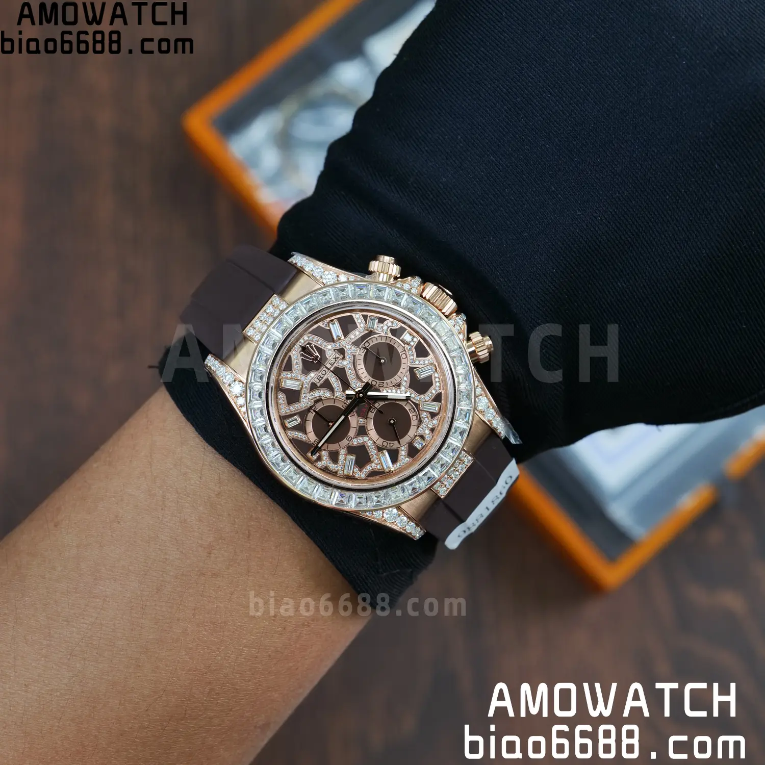 Custom Made Rolex Giraffe Daytona 126555 Mossanite with Brown Strap VS4131 (Weighted) 96 194afa328b06227 阿默表行AmoWatch