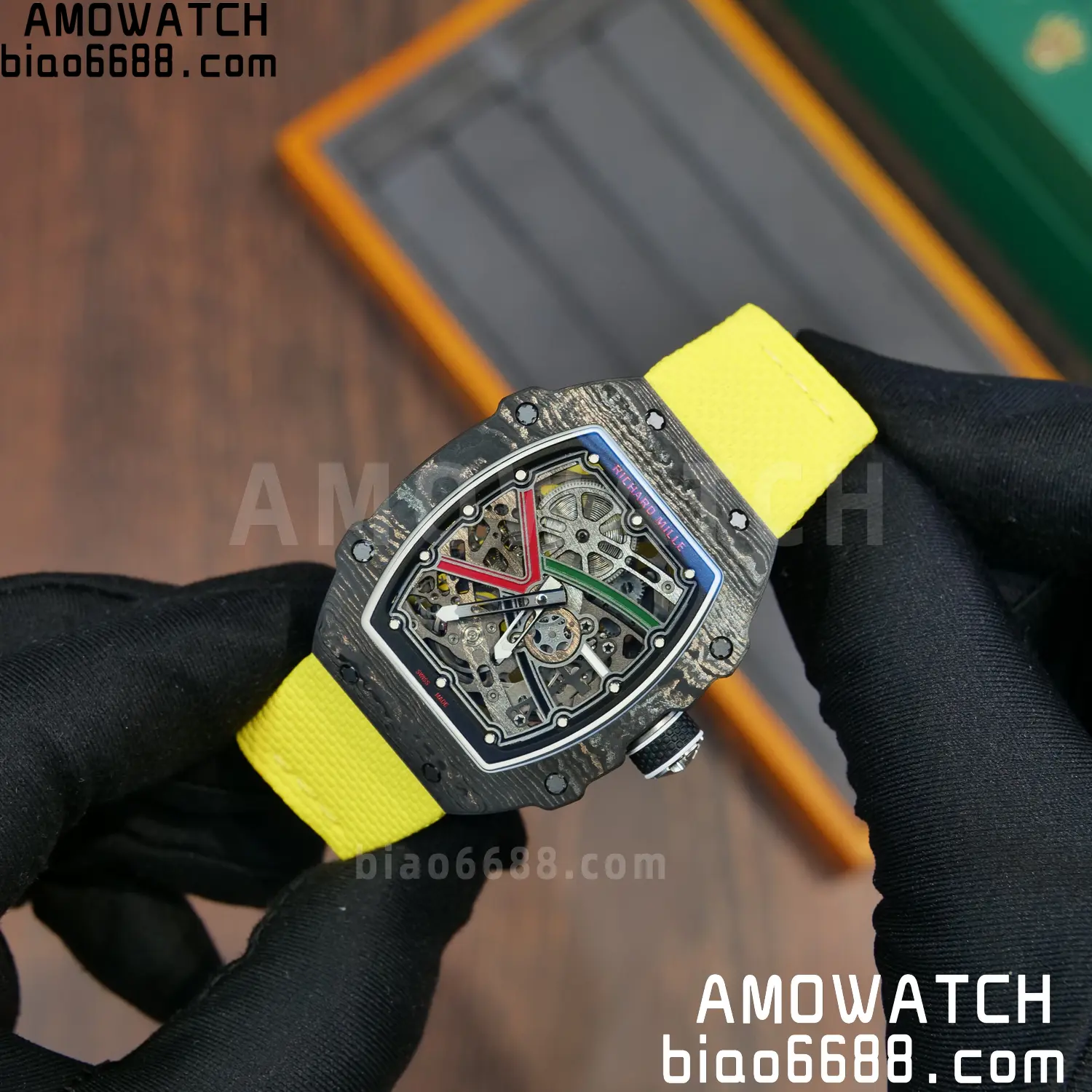 RICHARD MILLE RM67-02 Black NTPT Best Edition Black/Green/Red Skeleton Dial on Yellow Nylon strap CRMA7 Clone V9 91 1b456b2b1143a97 阿默表行AmoWatch