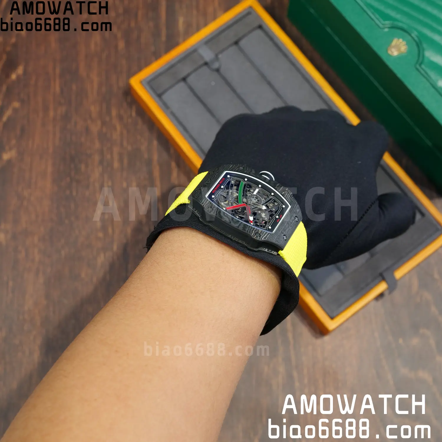 RICHARD MILLE RM67-02 Black NTPT Best Edition Black/Green/Red Skeleton Dial on Yellow Nylon strap CRMA7 Clone V9 129 2599ef623ca4740 阿默表行AmoWatch