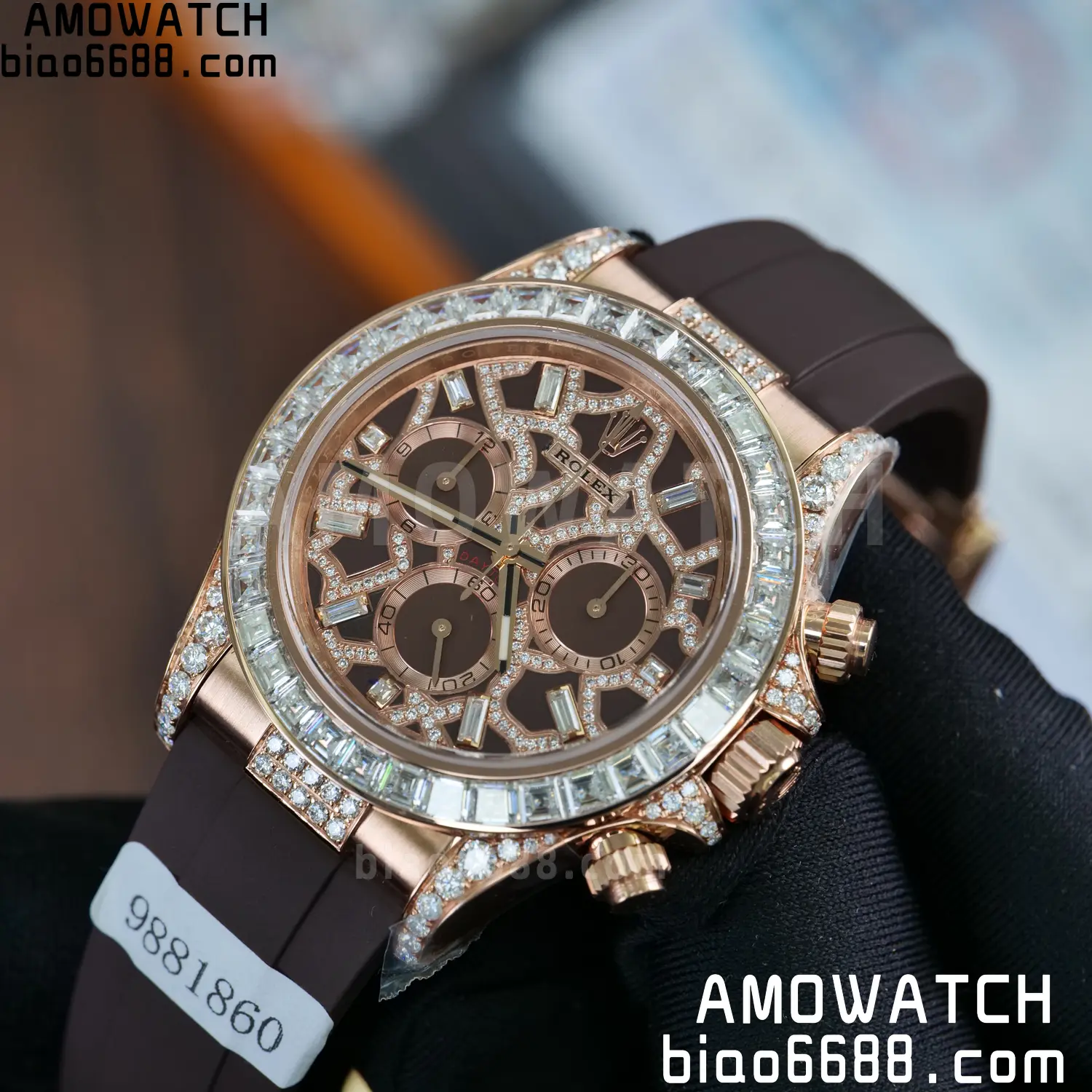 Custom Made Rolex Giraffe Daytona 126555 Mossanite with Brown Strap VS4131 (Weighted) 80 357e3f2cd436190 阿默表行AmoWatch