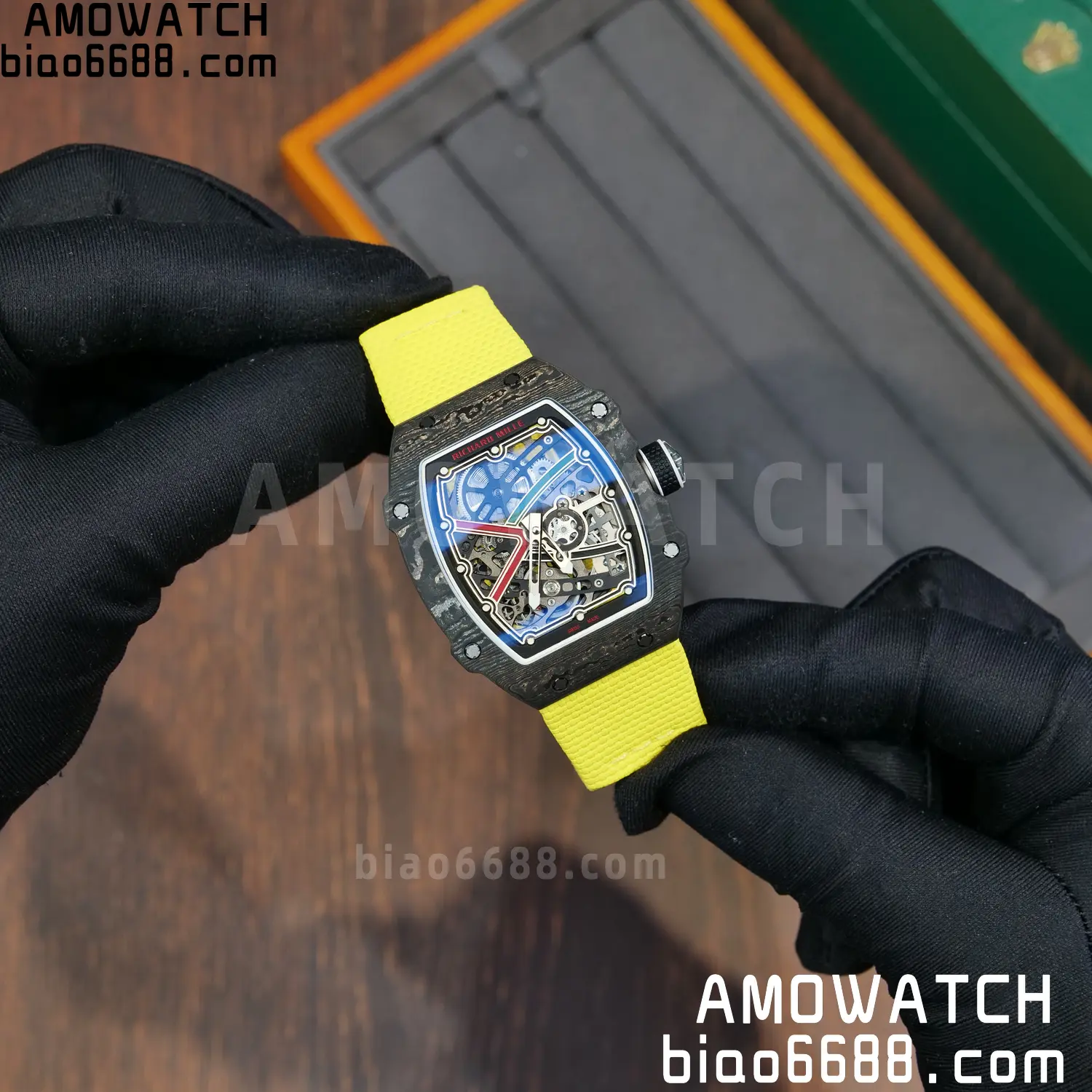 RICHARD MILLE RM67-02 Black NTPT Best Edition Black/Green/Red Skeleton Dial on Yellow Nylon strap CRMA7 Clone V9 89 405a0026b5c9999 阿默表行AmoWatch