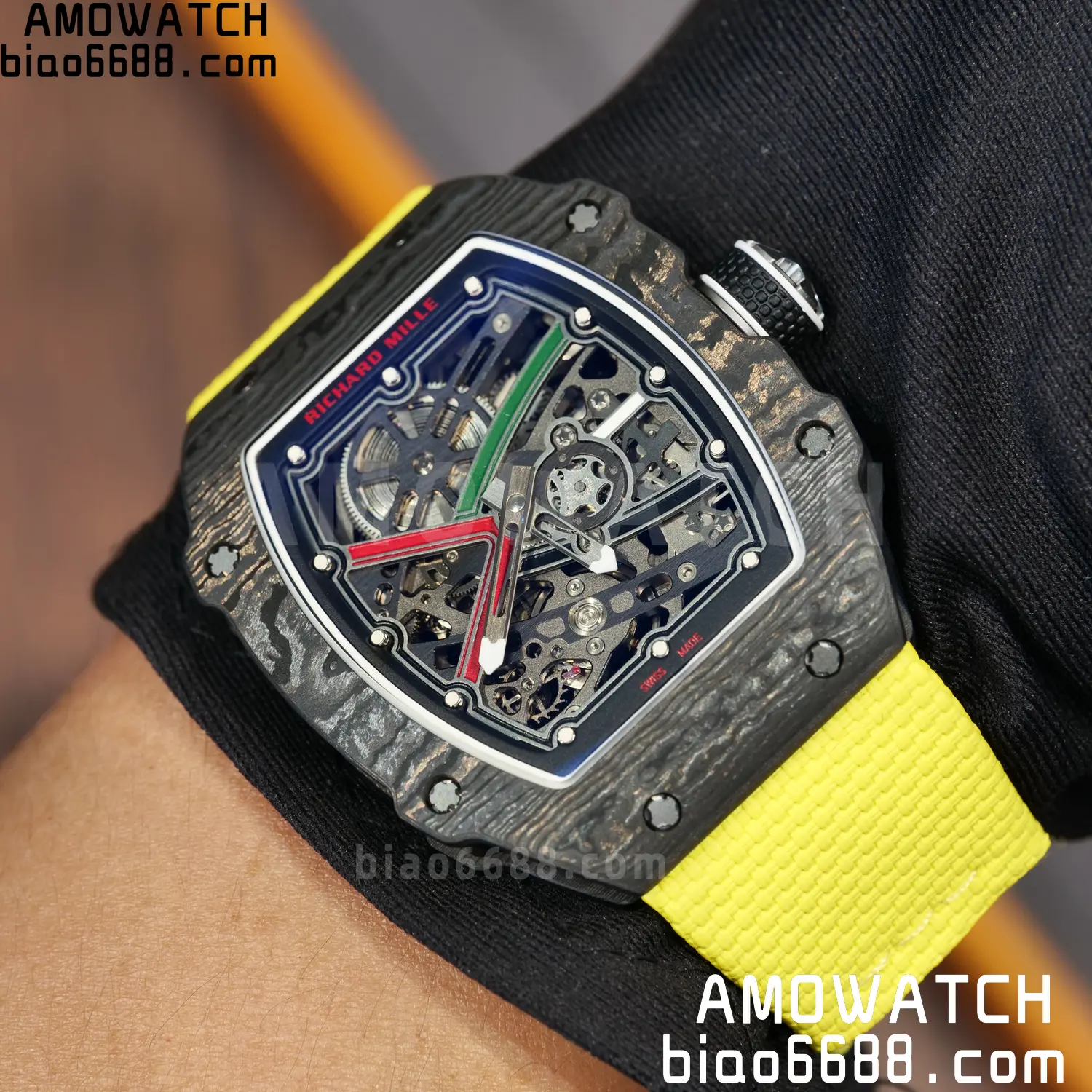 RICHARD MILLE RM67-02 Black NTPT Best Edition Black/Green/Red Skeleton Dial on Yellow Nylon strap CRMA7 Clone V9 120 485d9c689f447d3 阿默表行AmoWatch