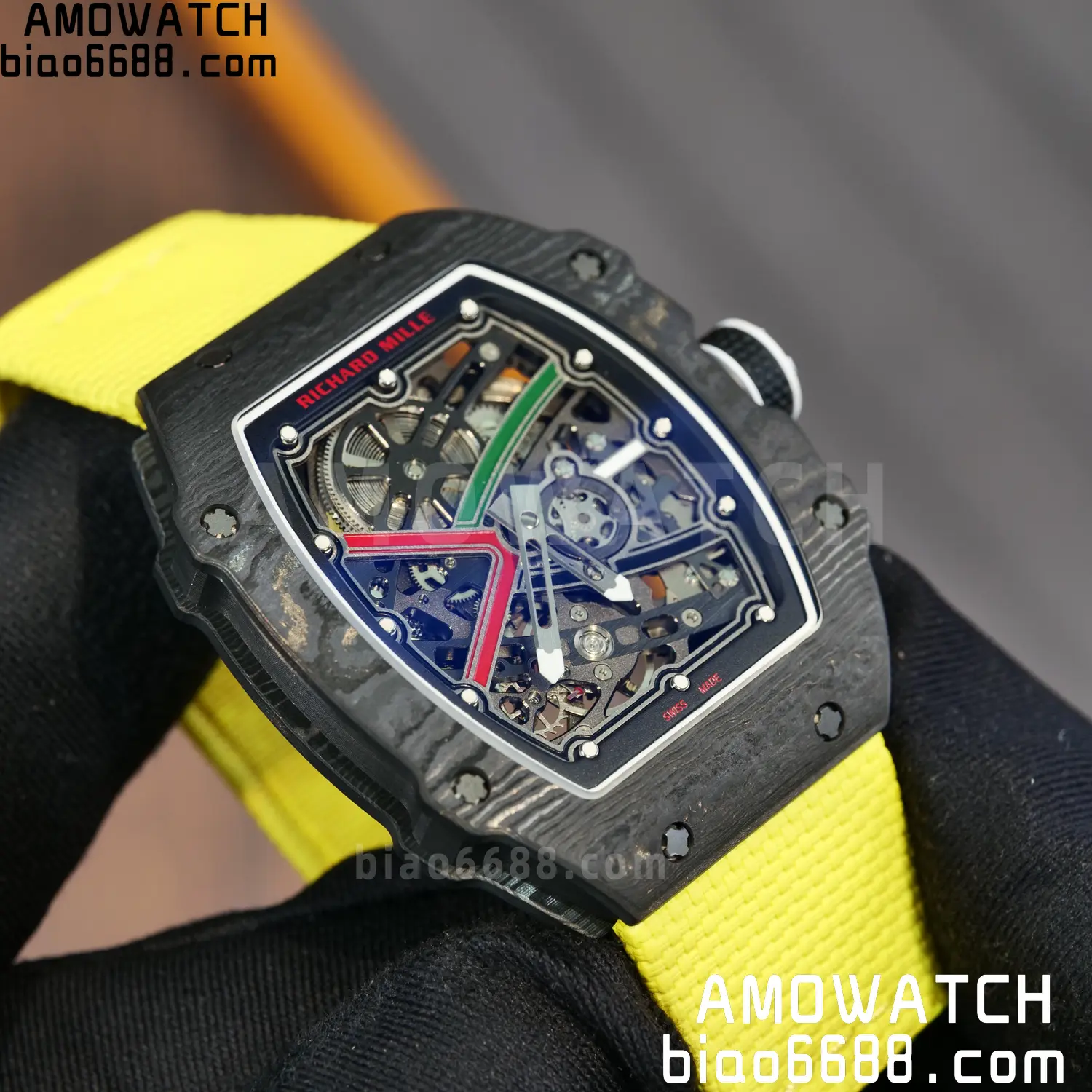 RICHARD MILLE RM67-02 Black NTPT Best Edition Black/Green/Red Skeleton Dial on Yellow Nylon strap CRMA7 Clone V9 100 4e6f5ae512dfda9 阿默表行AmoWatch