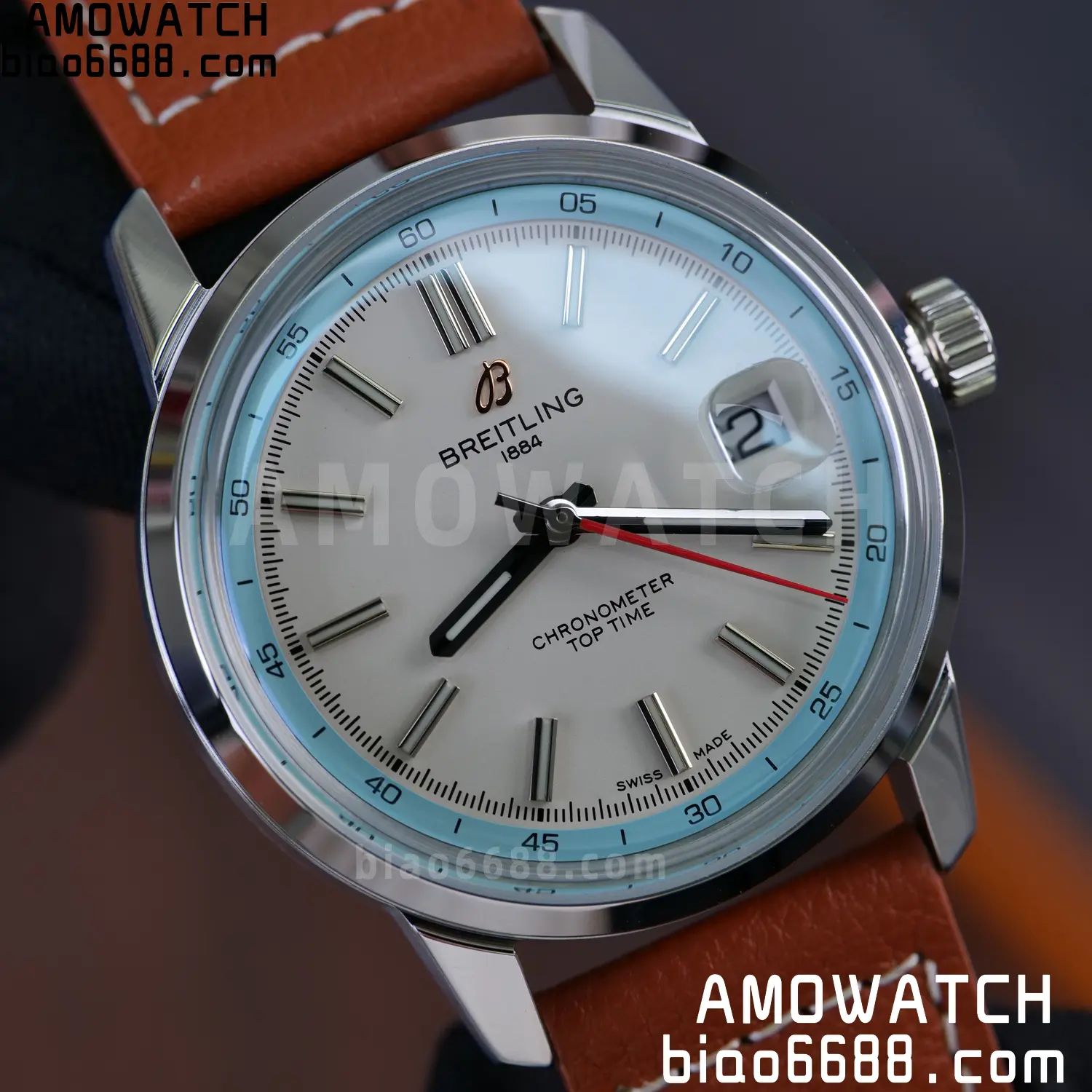 BREITLING Top Time B31 BLF 1:1 Best Edition White Dial Orange Hand on Brown Leather Strap 98 533f703810fadbd 阿默表行AmoWatch
