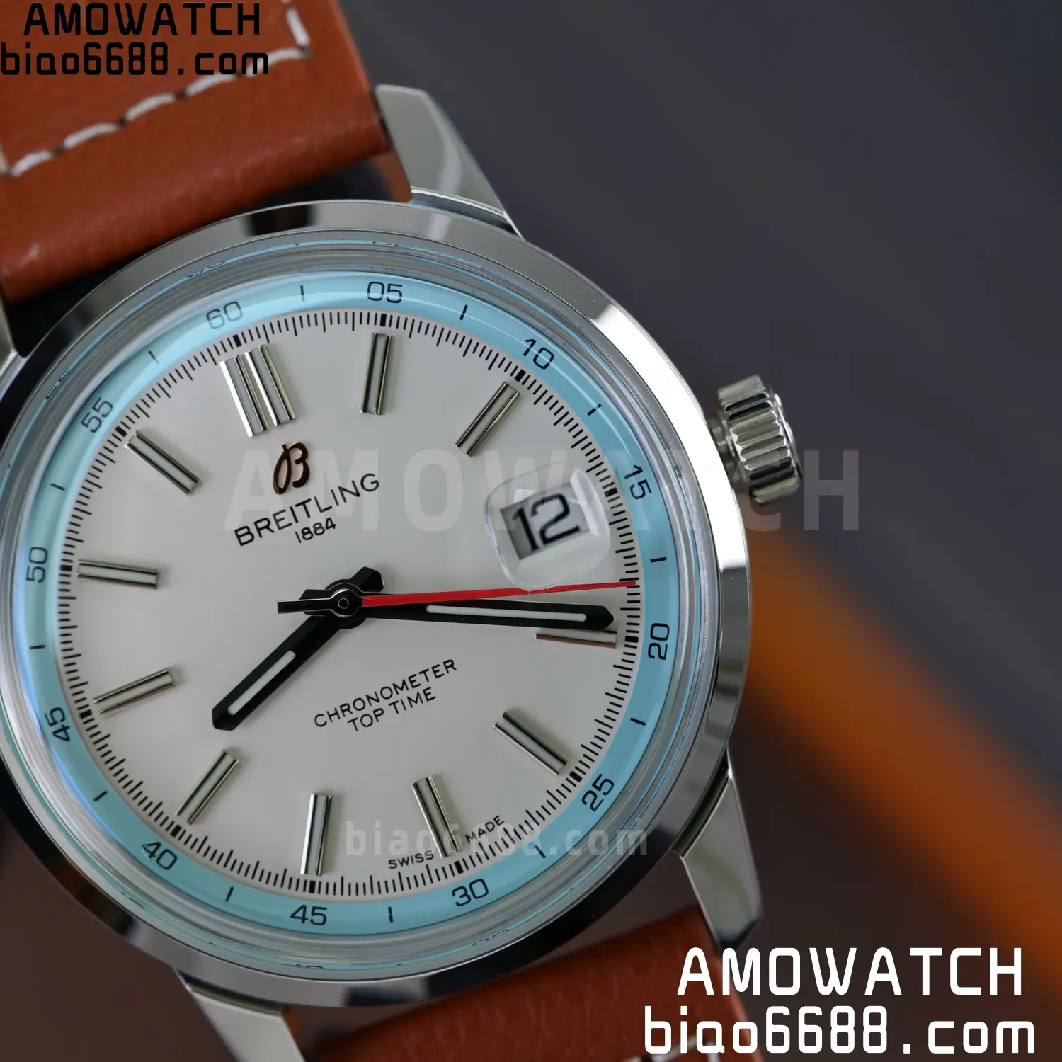 BREITLING Top Time B31 BLF 1:1 Best Edition White Dial Orange Hand on Brown Leather Strap 97 5d03ed3660cb947 阿默表行AmoWatch