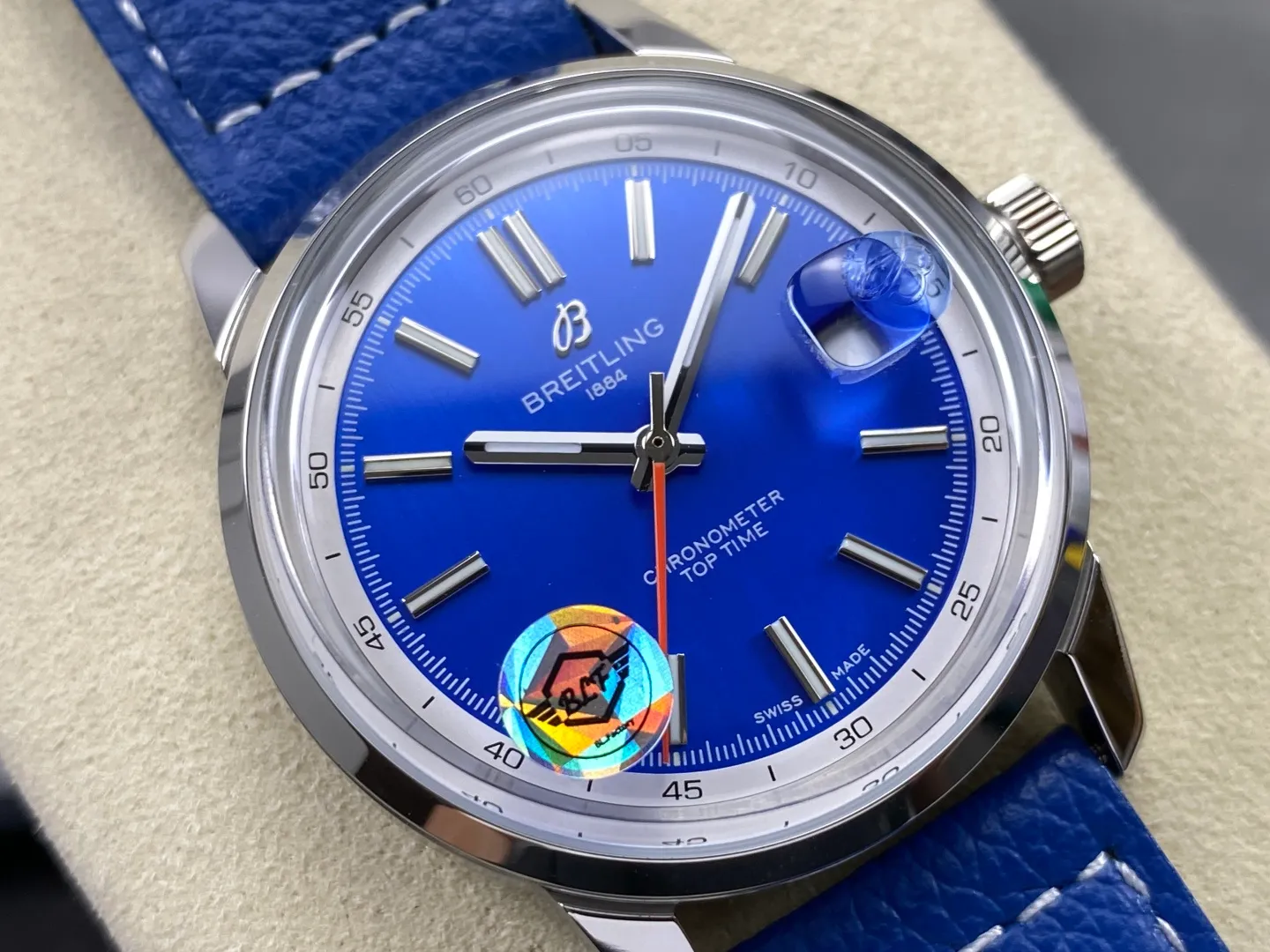 Breitling Top Time B31 BLF 1:1 Best Edition Blue Dial Orange Hand on Blue Leather Strap AB31 22 6045a496564647f 阿默表行AmoWatch