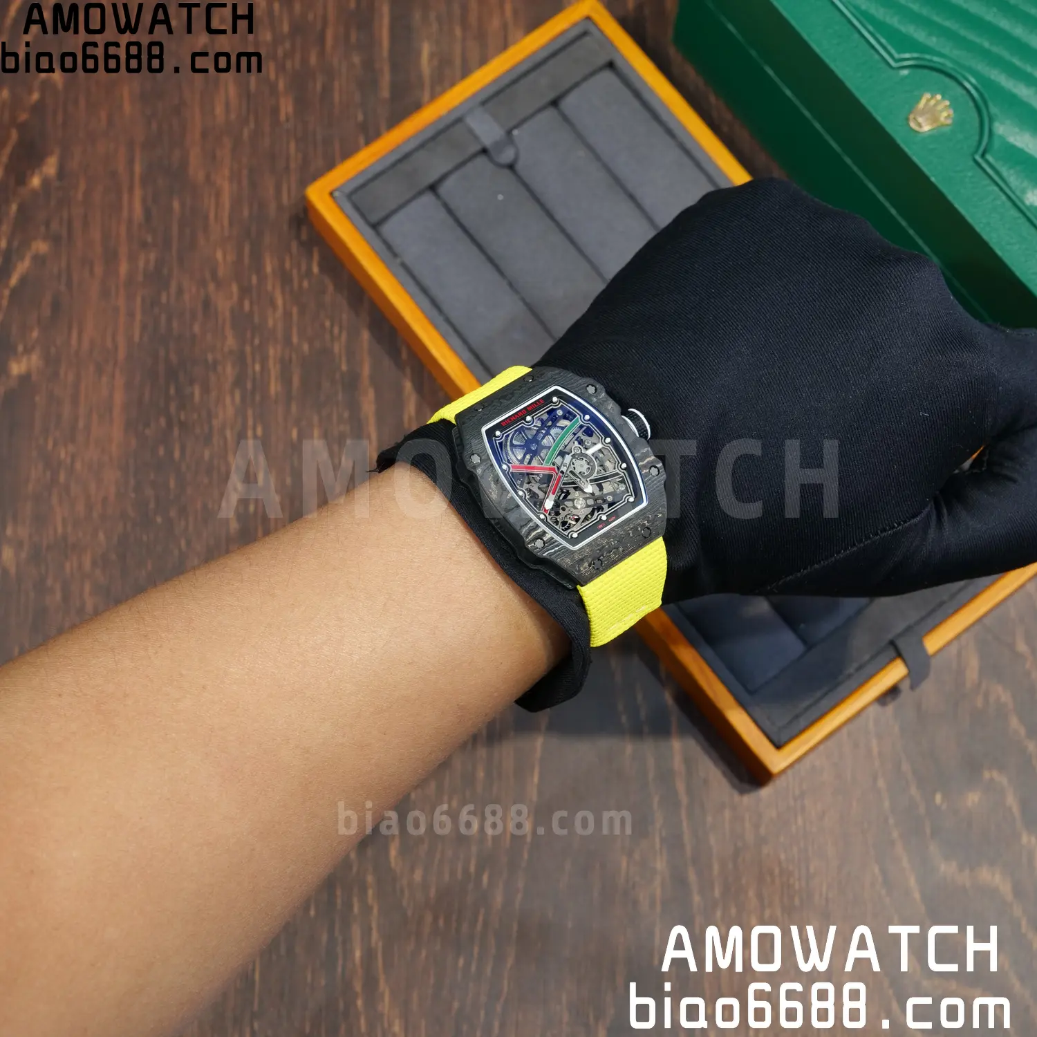 RICHARD MILLE RM67-02 Black NTPT Best Edition Black/Green/Red Skeleton Dial on Yellow Nylon strap CRMA7 Clone V9 126 63595834a361ed4 阿默表行AmoWatch