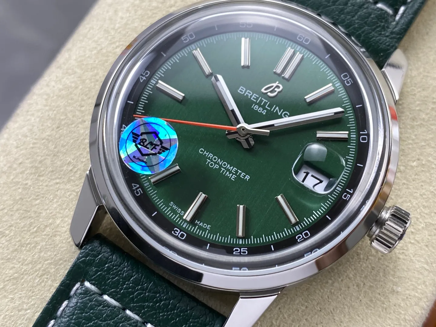 Breitling Top Time B31 BLF 1:1 Best Edition Green Dial Orange Hand on Green Leather Strap AB31 21 64171385b43d79d 阿默表行AmoWatch