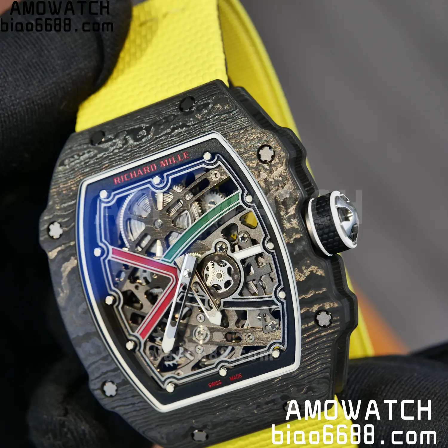 RICHARD MILLE RM67-02 Black NTPT Best Edition Black/Green/Red Skeleton Dial on Yellow Nylon strap CRMA7 Clone V9 103 6ad65a8d21c3717 阿默表行AmoWatch