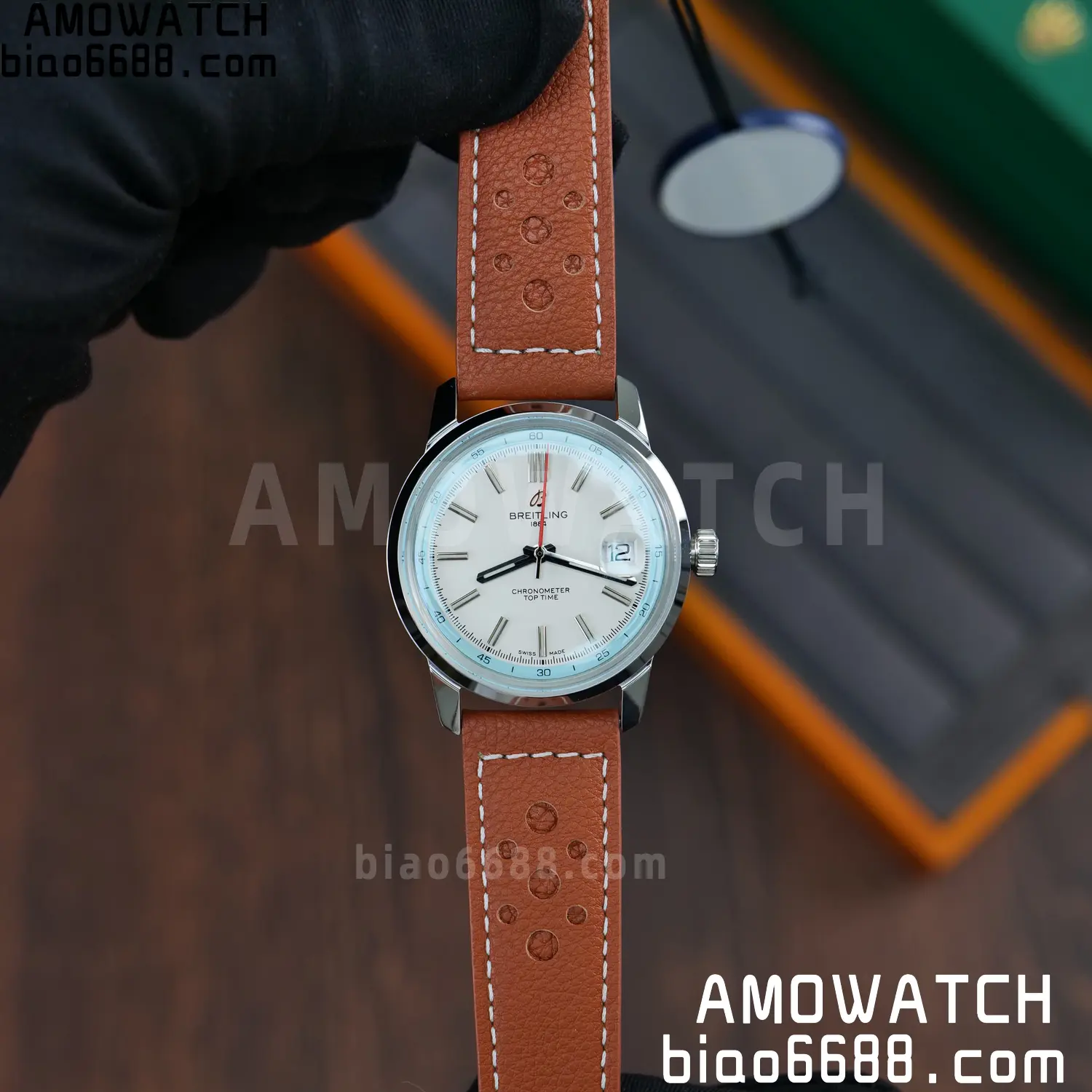 BREITLING Top Time B31 BLF 1:1 Best Edition White Dial Orange Hand on Brown Leather Strap 83 70d90829eaf7270 阿默表行AmoWatch