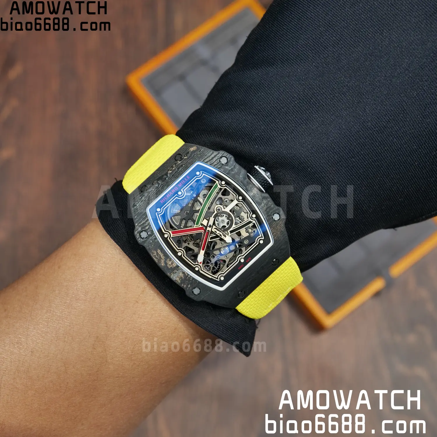 RICHARD MILLE RM67-02 Black NTPT Best Edition Black/Green/Red Skeleton Dial on Yellow Nylon strap CRMA7 Clone V9 128 71e18c5fec78feb 阿默表行AmoWatch