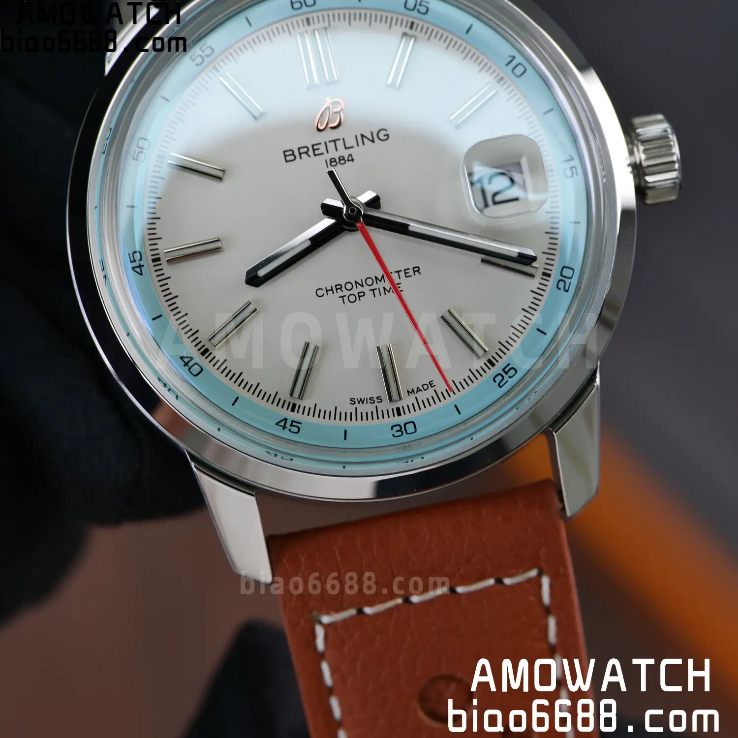 BREITLING Top Time B31 BLF 1:1 Best Edition White Dial Orange Hand on Brown Leather Strap 99 7ba2fde690cbbf3 阿默表行AmoWatch