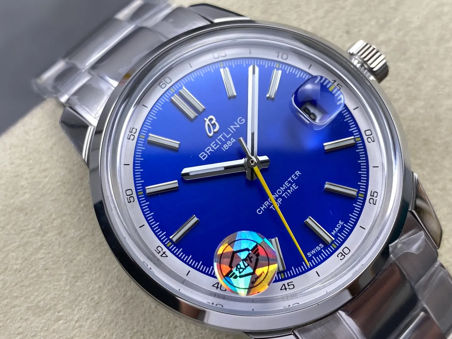 Breitling Top Time B31 BLF 1:1 Best Edition Blue Dial Yellow Hand on SS Bracelet AB31 23 815542e719f89aa 阿默表行AmoWatch