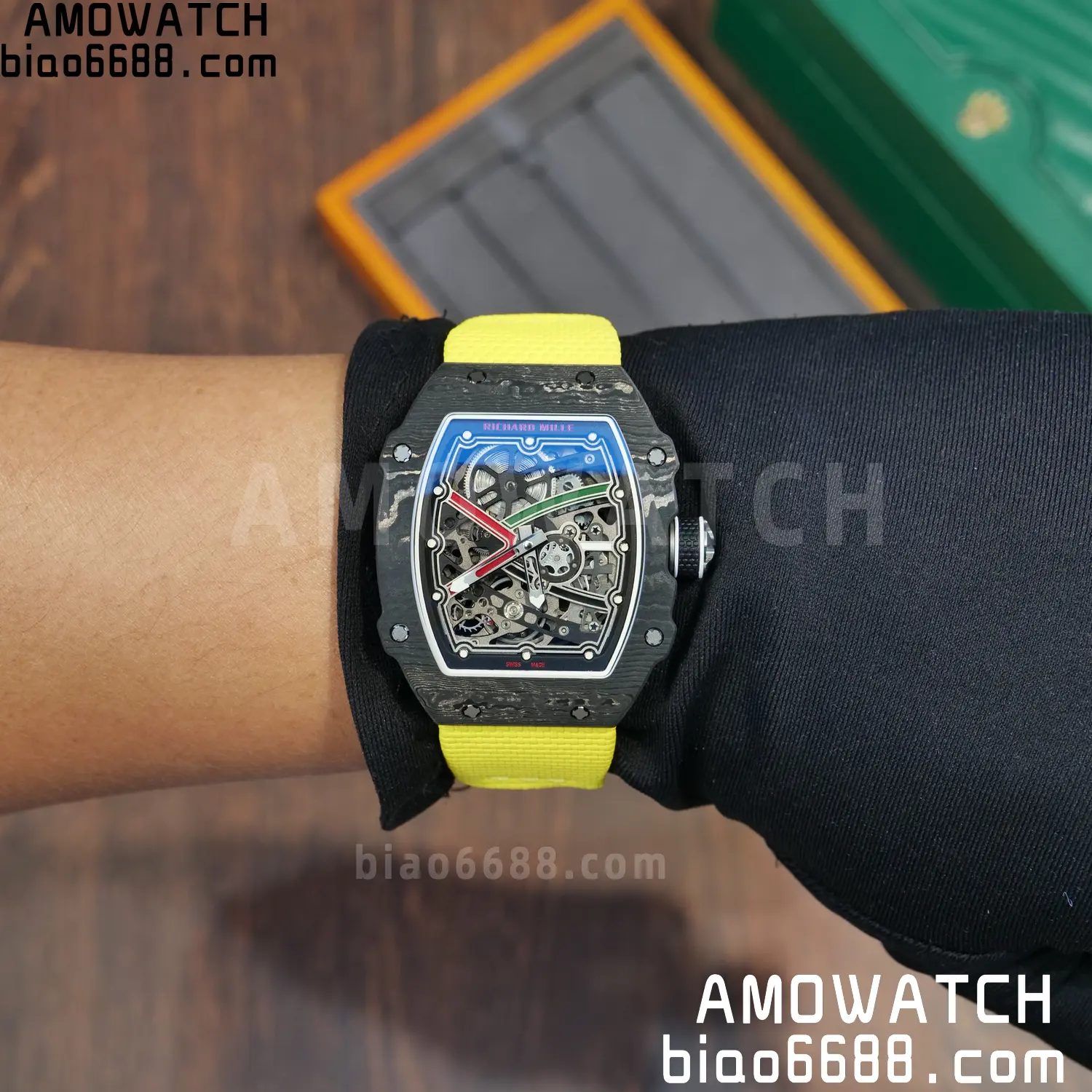 RICHARD MILLE RM67-02 Black NTPT Best Edition Black/Green/Red Skeleton Dial on Yellow Nylon strap CRMA7 Clone V9 127 89a766385e77f0a 阿默表行AmoWatch