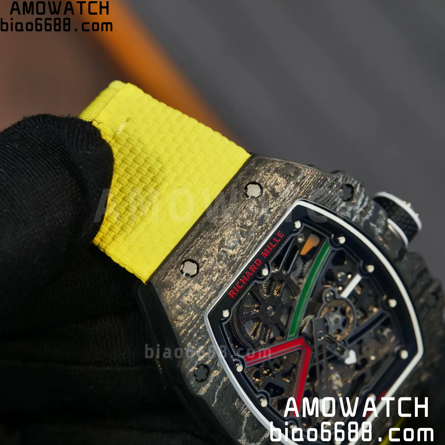 RICHARD MILLE RM67-02 Black NTPT Best Edition Black/Green/Red Skeleton Dial on Yellow Nylon strap CRMA7 Clone V9 102 8dcdb60df3b3c31 阿默表行AmoWatch