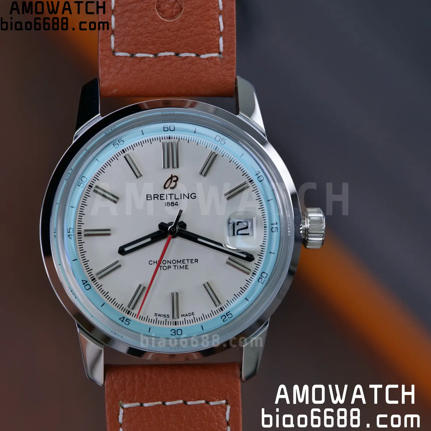 BREITLING Top Time B31 BLF 1:1 Best Edition White Dial Orange Hand on Brown Leather Strap 89 911b9e9318e3e02 阿默表行AmoWatch