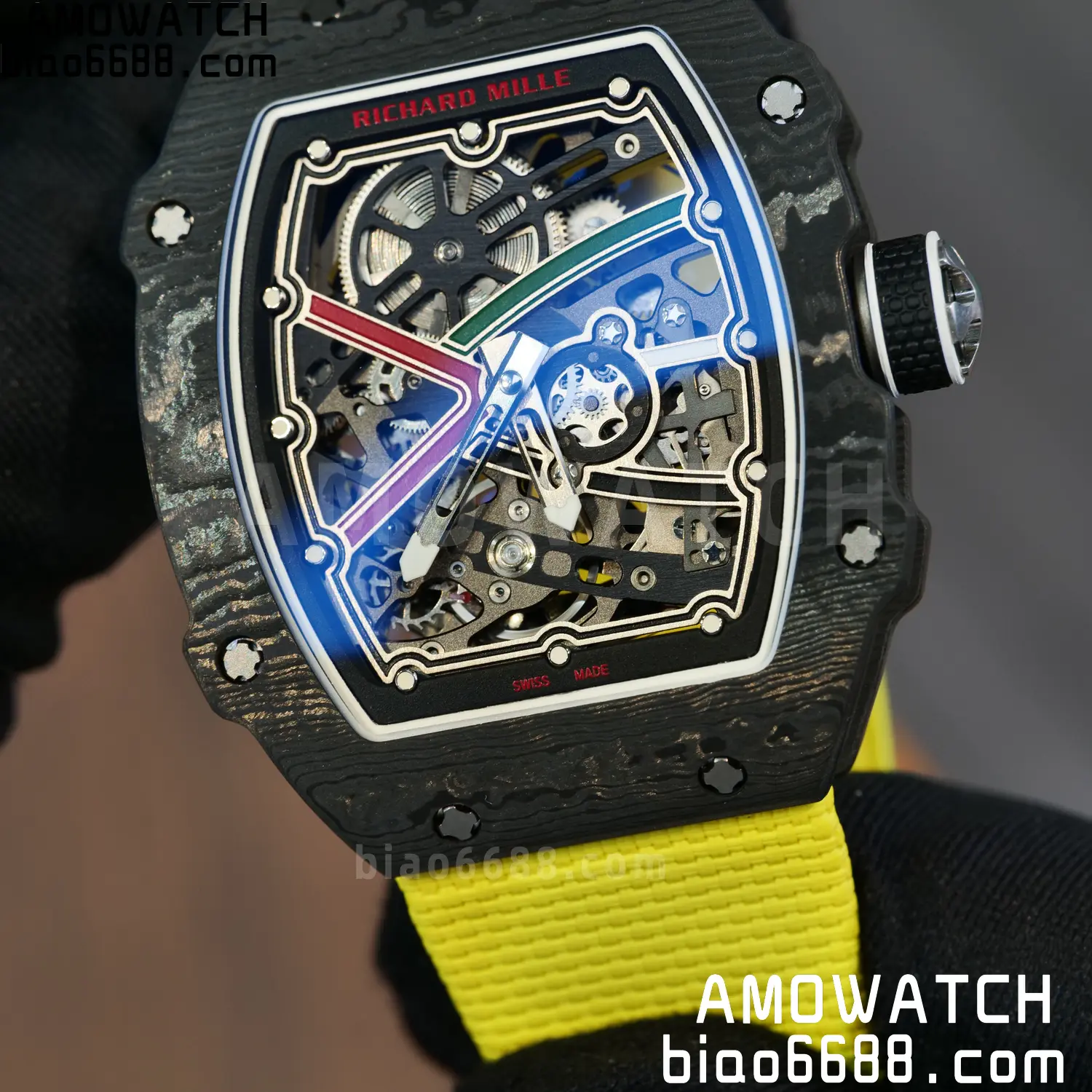 RICHARD MILLE RM67-02 Black NTPT Best Edition Black/Green/Red Skeleton Dial on Yellow Nylon strap CRMA7 Clone V9 105 97aa832e9d8fb97 阿默表行AmoWatch