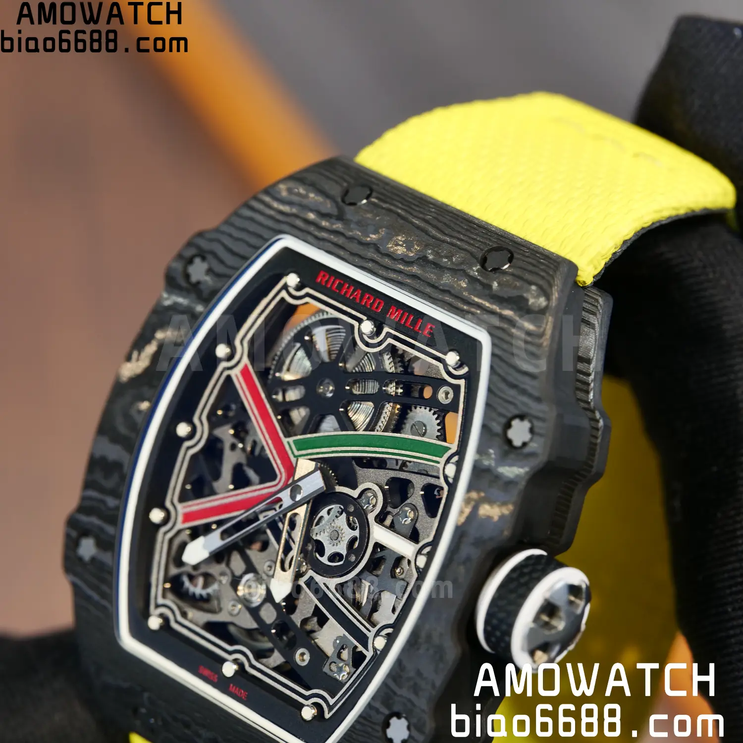 RICHARD MILLE RM67-02 Black NTPT Best Edition Black/Green/Red Skeleton Dial on Yellow Nylon strap CRMA7 Clone V9 110 a396d72d8a72ba1 阿默表行AmoWatch