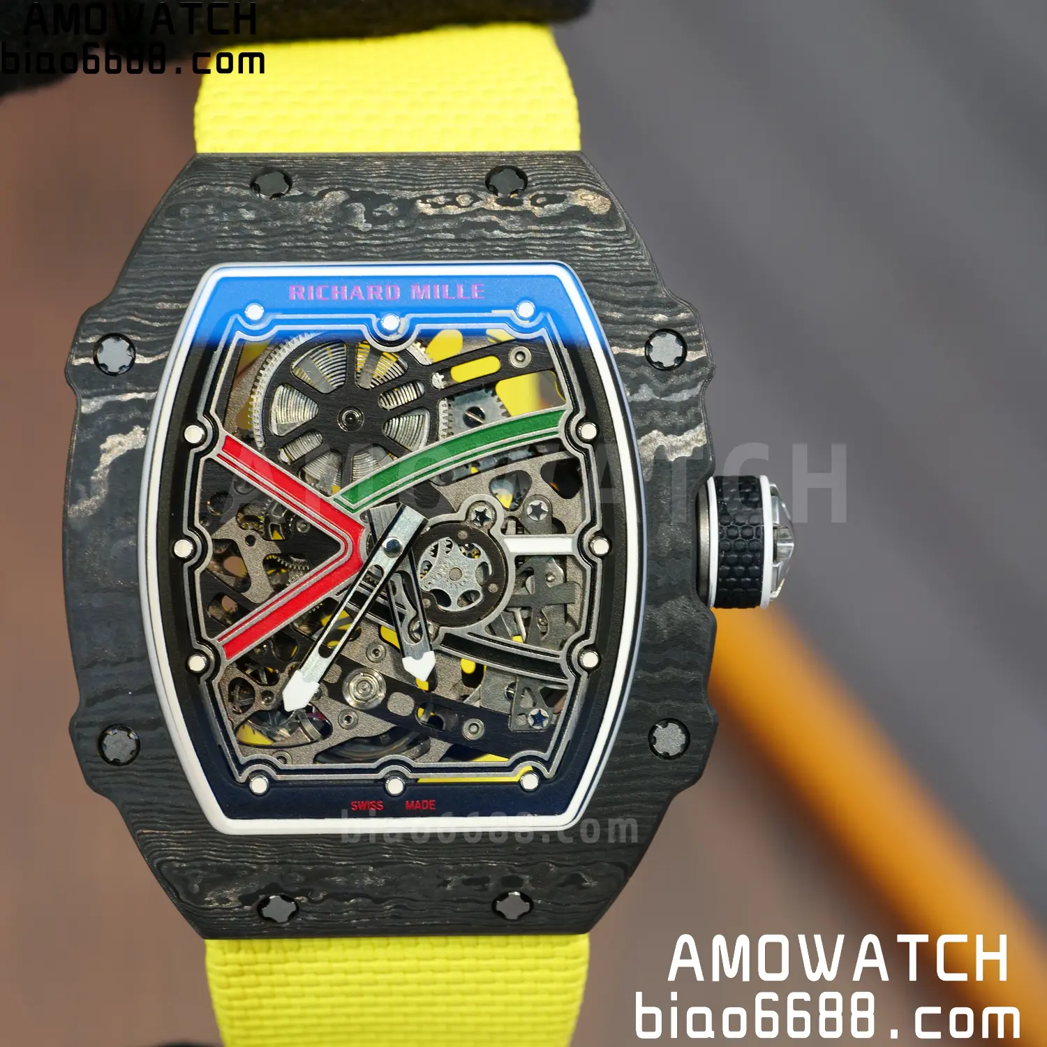 RICHARD MILLE RM67-02 Black NTPT Best Edition Black/Green/Red Skeleton Dial on Yellow Nylon strap CRMA7 Clone V9 95 ad2a2ad94ac1afc 阿默表行AmoWatch