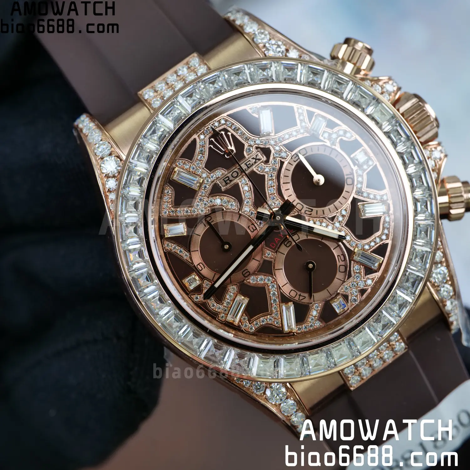 Custom Made Rolex Giraffe Daytona 126555 Mossanite with Brown Strap VS4131 (Weighted) 83 b6bc64cdc9f9711 阿默表行AmoWatch