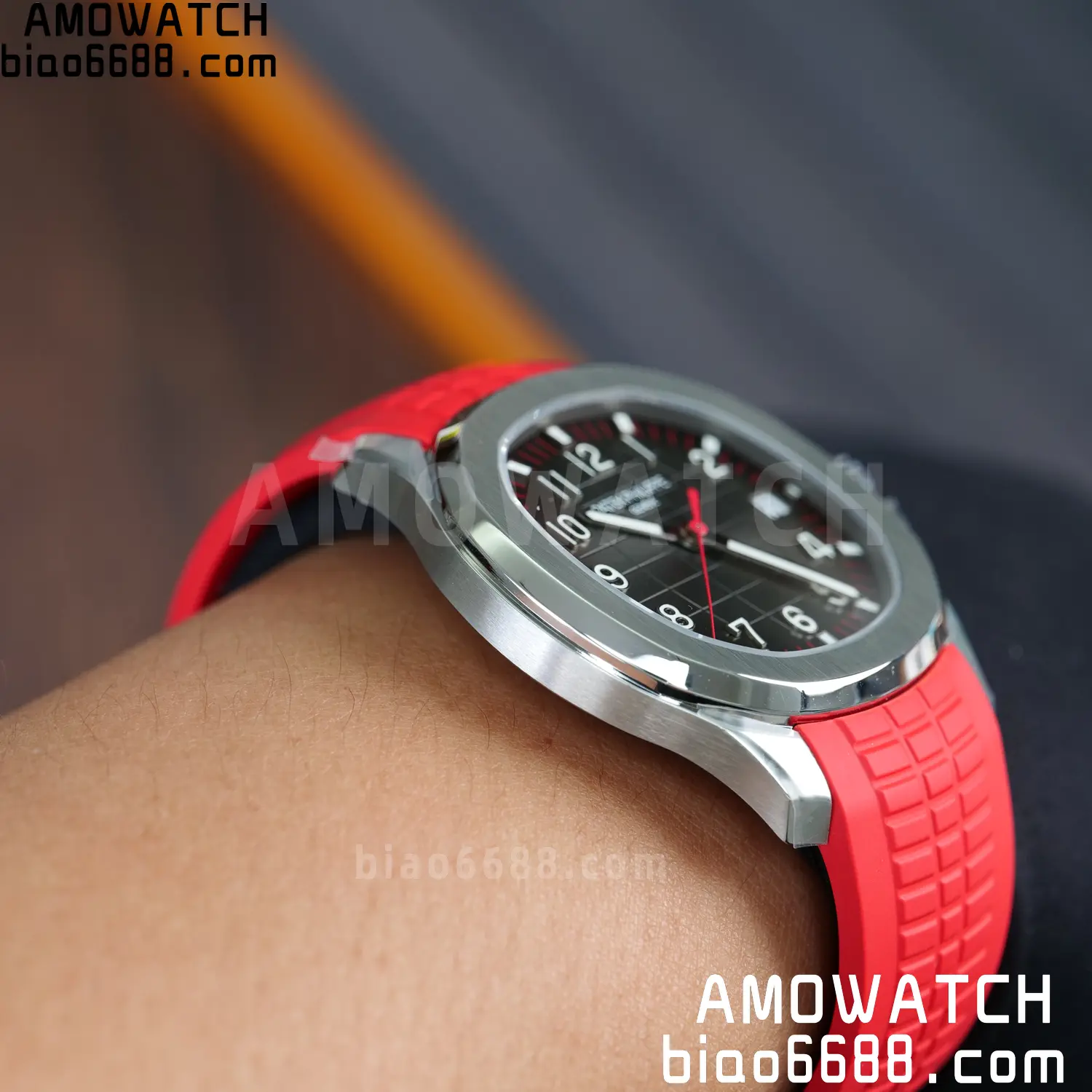 PP Aquanaut 5167 SS Singapore DDF 1:1 Best Edition Gray Dial on Red Rubber Strap DD324 V2 106 c2c021236051209 AMO Watch