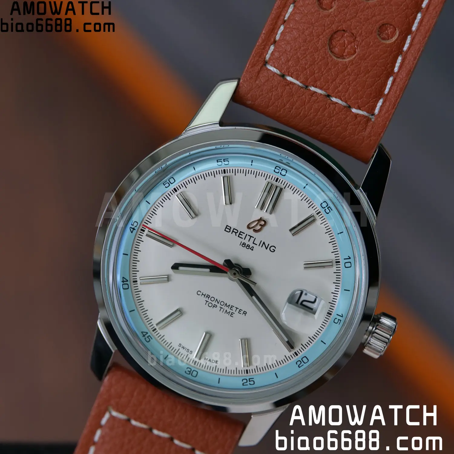 BREITLING Top Time B31 BLF 1:1 Best Edition White Dial Orange Hand on Brown Leather Strap 102 cad0b05a5175fb4 阿默表行AmoWatch