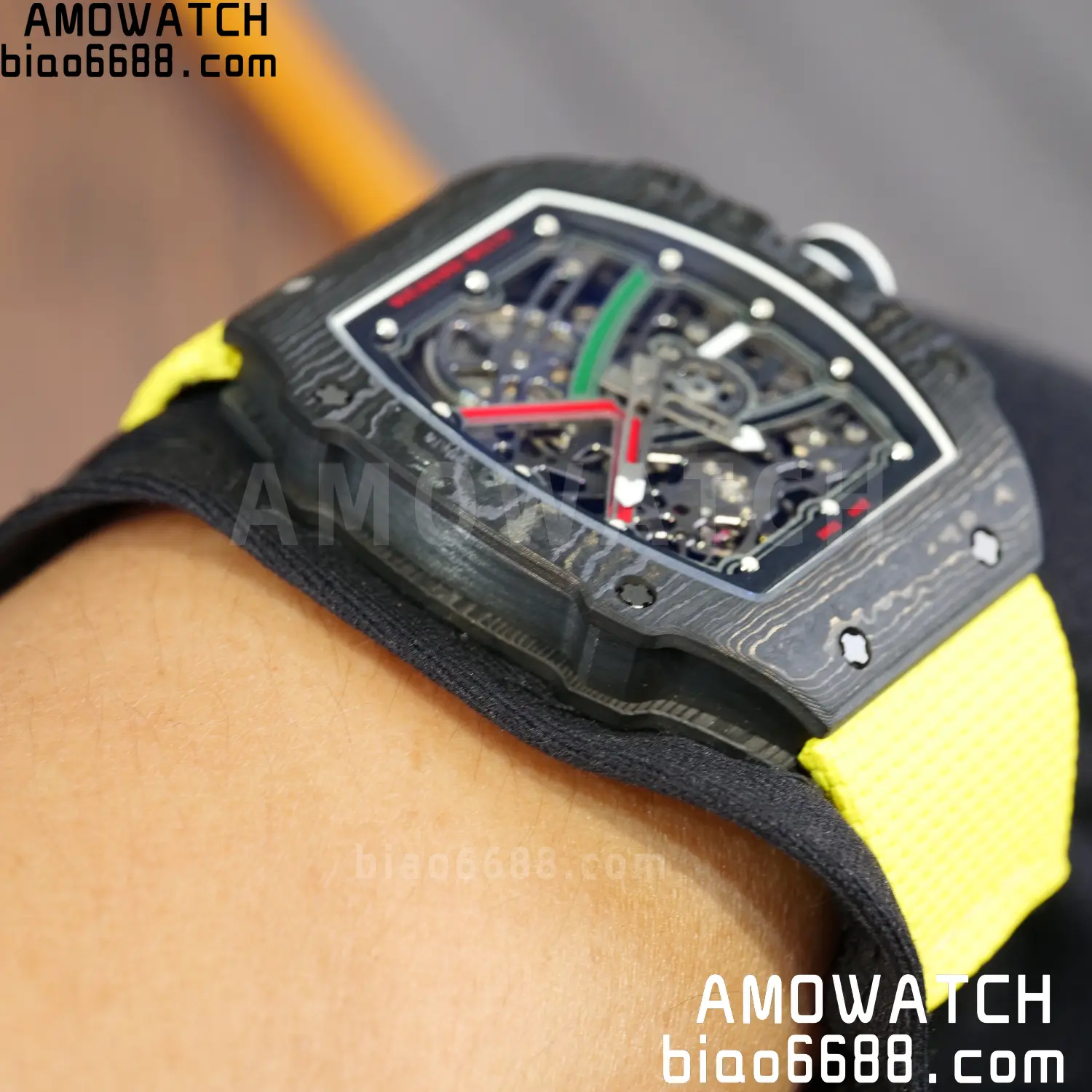 RICHARD MILLE RM67-02 Black NTPT Best Edition Black/Green/Red Skeleton Dial on Yellow Nylon strap CRMA7 Clone V9 125 cfc27c476d501eb 阿默表行AmoWatch
