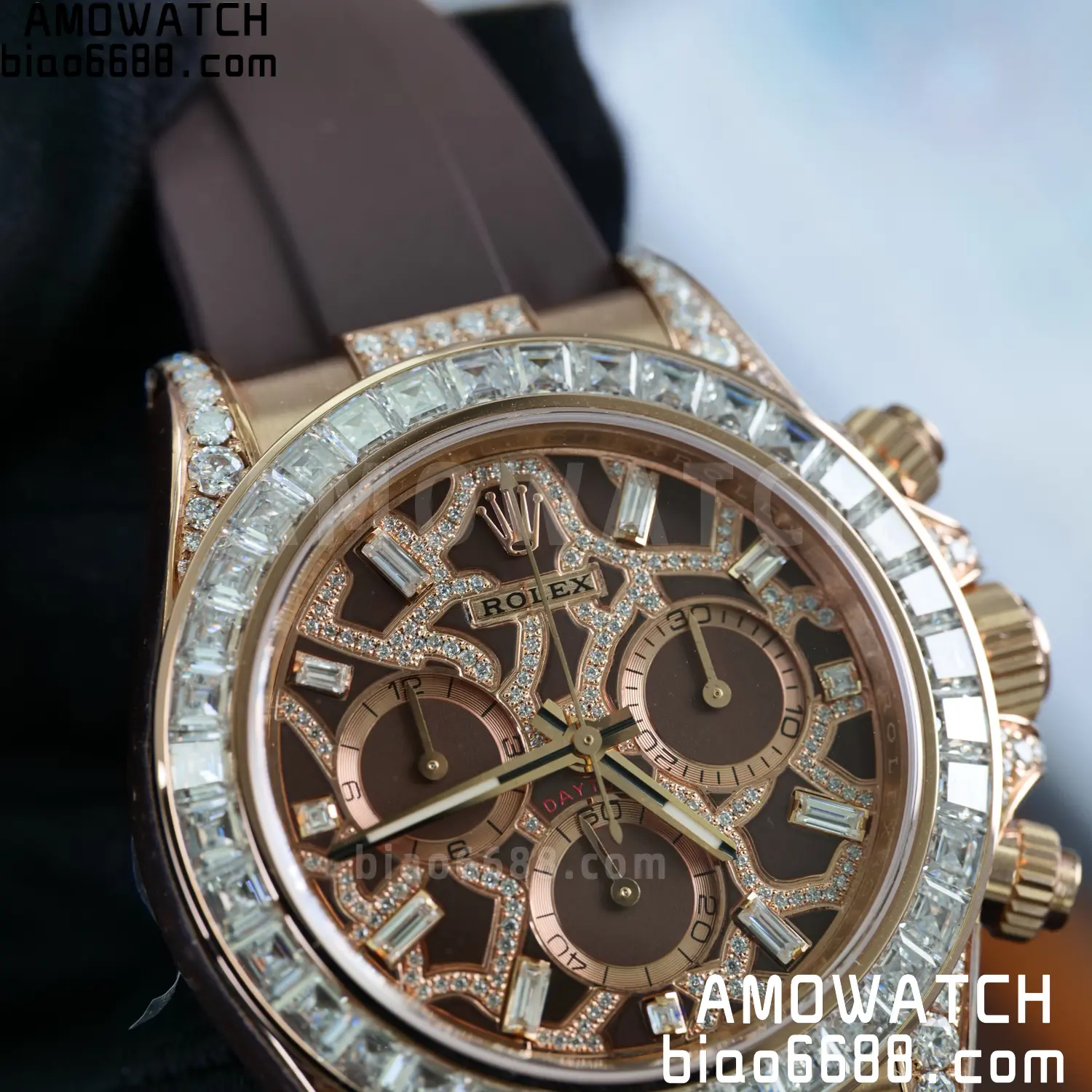Custom Made Rolex Giraffe Daytona 126555 Mossanite with Brown Strap VS4131 (Weighted) 85 e4b7b537fbbb2cc 阿默表行AmoWatch