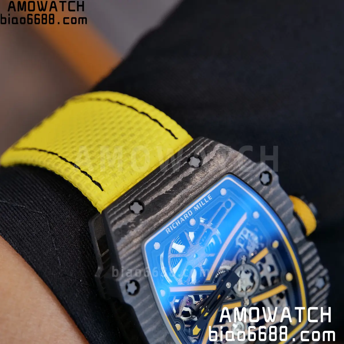 RICHARD MILLE RM67-02 Black NTPT Yellow Skeleton Dial on Yellow Nylon Strap CRMA7 Clone V10 117 05a6300caa8eb6f 阿默表行AmoWatch