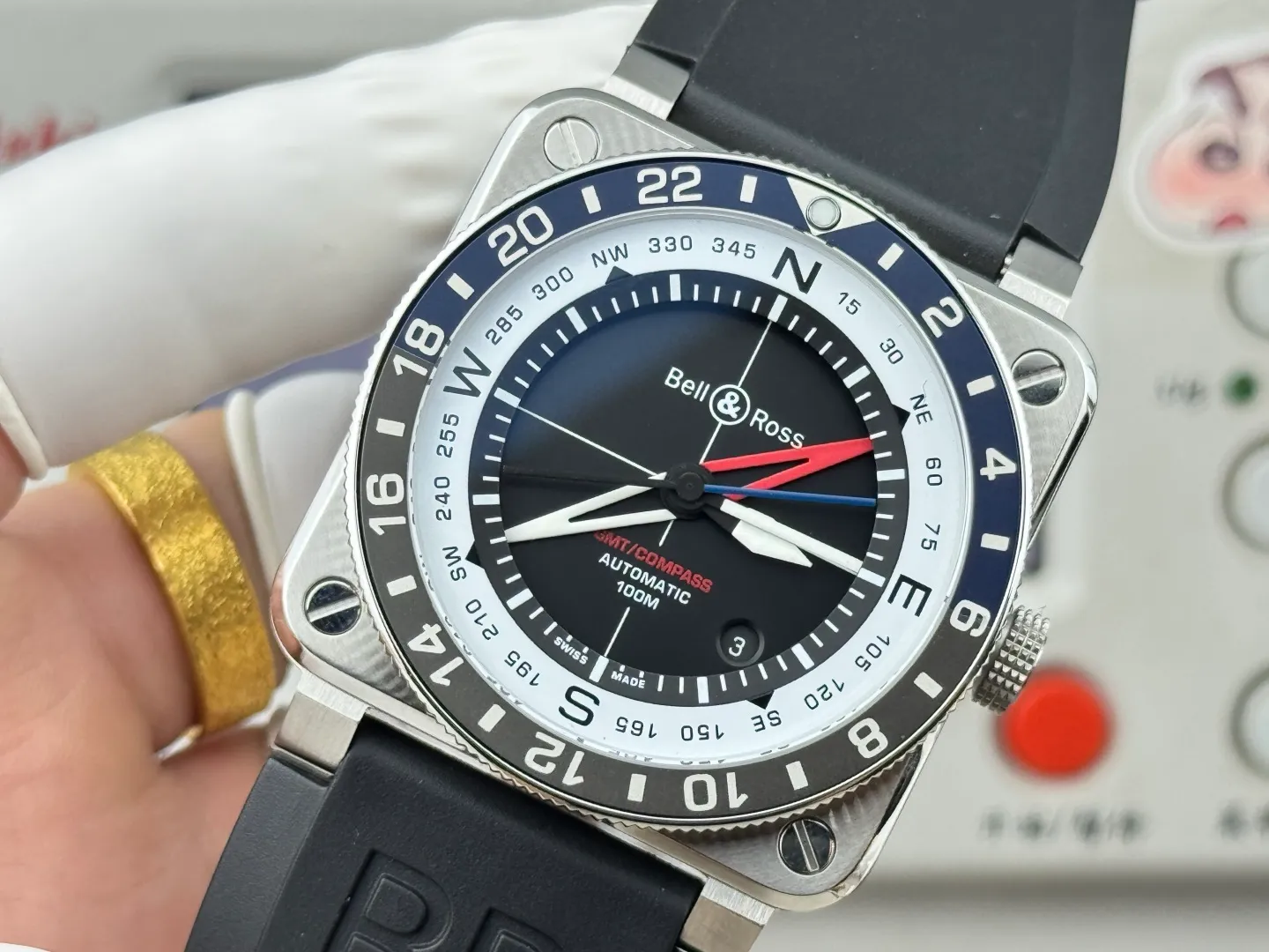 Bell Ross BR-03 GMT Compass BR Factory 1:1 Best Edition blue/black Bezel Black Dial on Rubber Strap 24 259d6a20d71706f 阿默表行AmoWatch
