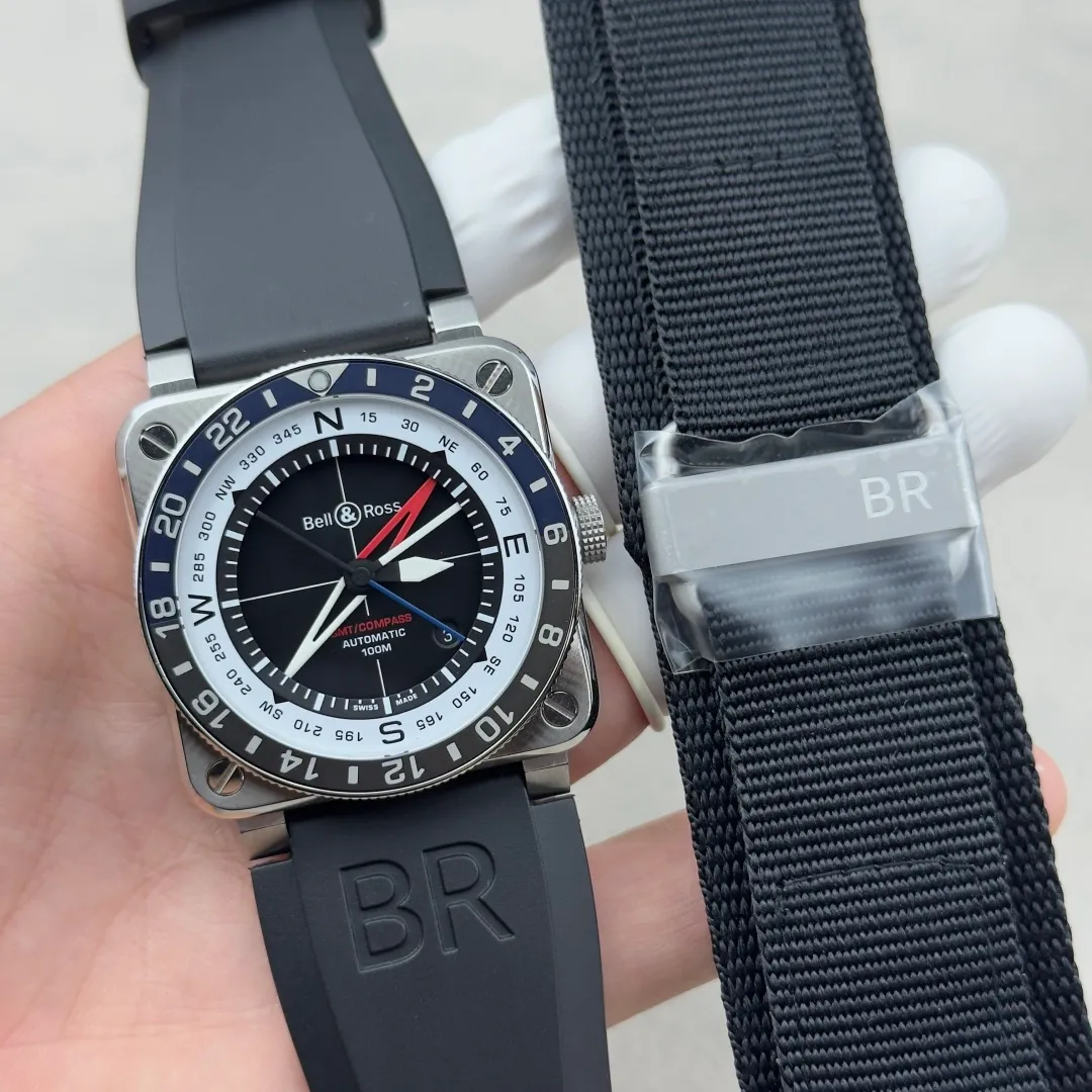 Bell Ross BR-03 GMT Compass BR Factory 1:1 Best Edition blue/black Bezel Black Dial on Rubber Strap 19 2a502bc5dc008d2 阿默表行AmoWatch