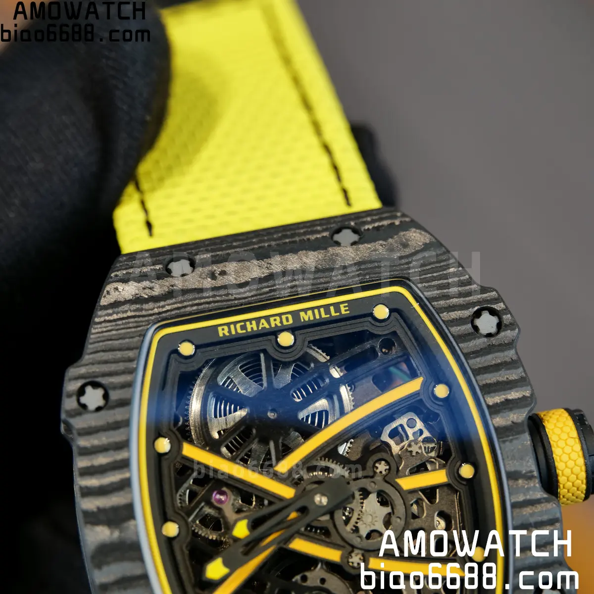 RICHARD MILLE RM67-02 Black NTPT Yellow Skeleton Dial on Yellow Nylon Strap CRMA7 Clone V10 102 2e8beb0416f09bd 阿默表行AmoWatch