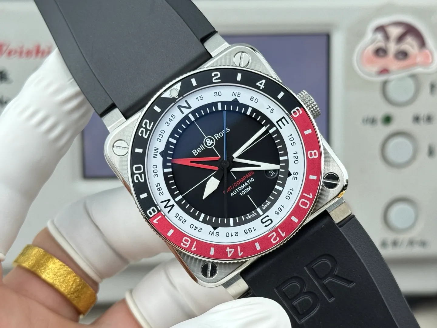 Bell Ross BR-03 GMT Compass BR Factory 1:1 Best Edition Black Dial on Black Rubber Strap 21 37ab7e3b95ed764 阿默表行AmoWatch