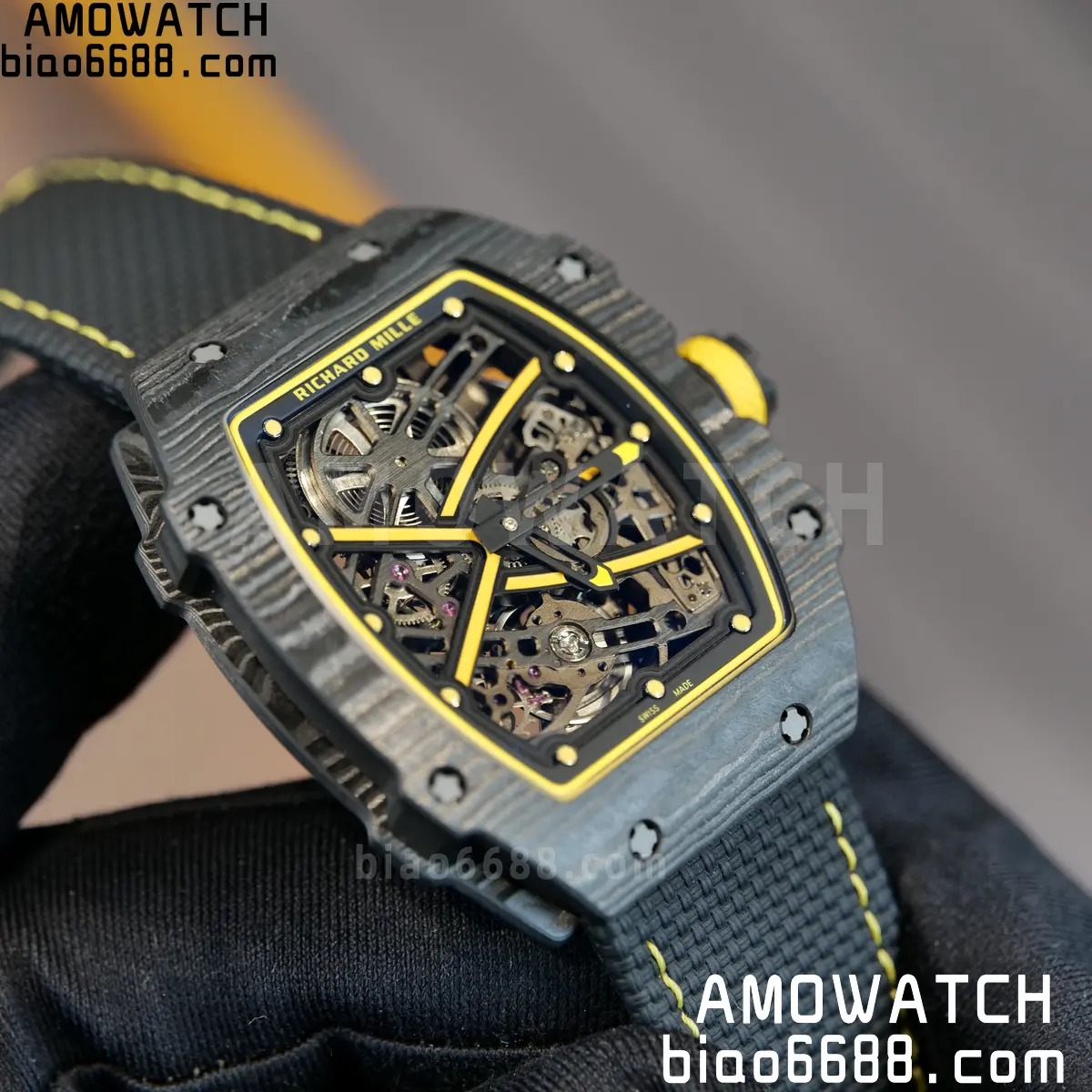 RICHARD MILLE RM67-02 Black NTPT Yellow Skeleton Dial on Black NylonStrap CRMA7 Clone V10 96 3d17a97ef8a42e0 阿默表行AmoWatch