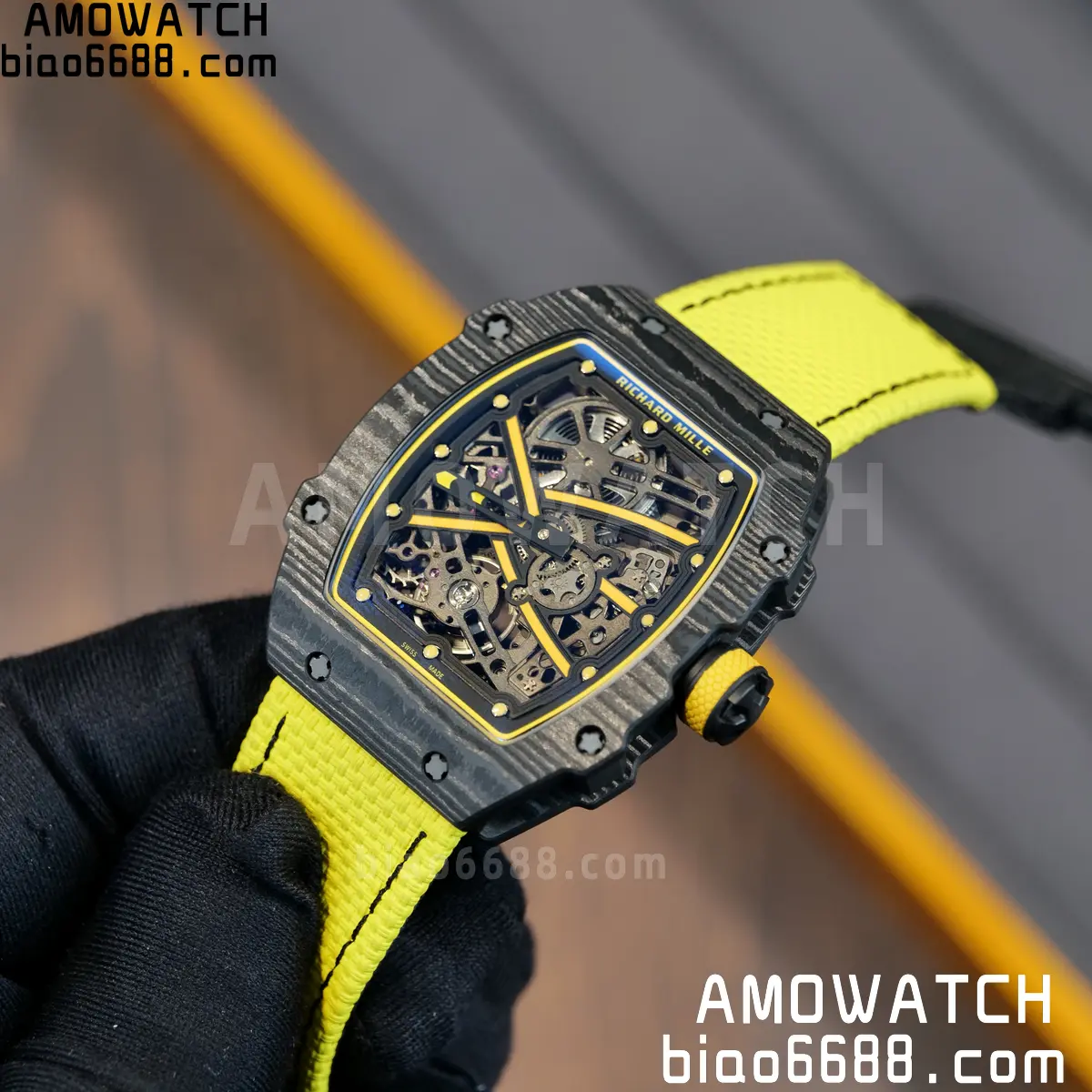 RICHARD MILLE RM67-02 Black NTPT Yellow Skeleton Dial on Yellow Nylon Strap CRMA7 Clone V10 125 45bc9f5d0b80db6 阿默表行AmoWatch