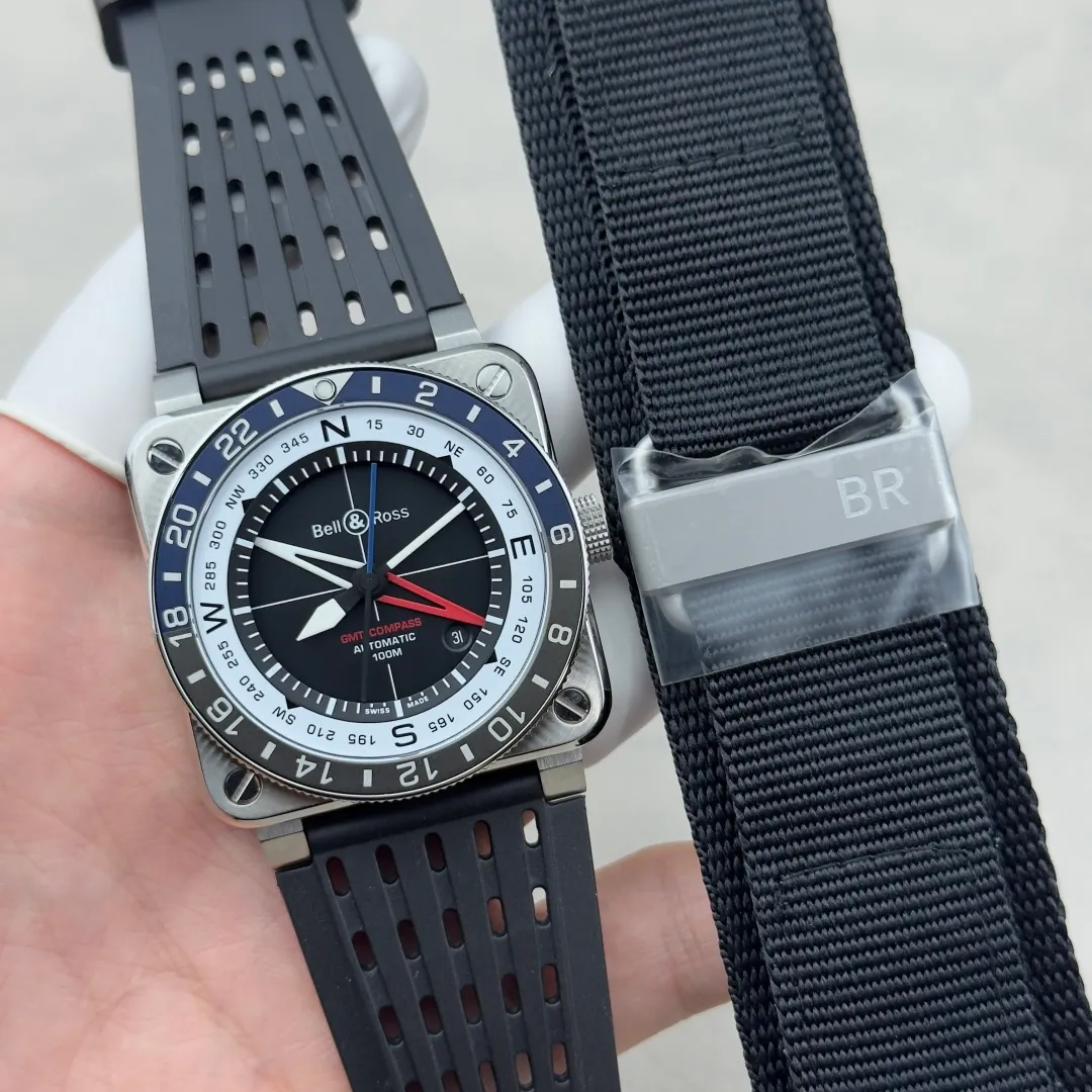 Bell Ross BR-03 GMT Compass BR Factory 1:1 Best Edition blue/black Bezel Black Dial on Perforated Rubber Strap 19 47af1a3ad5393cf 阿默表行AmoWatch