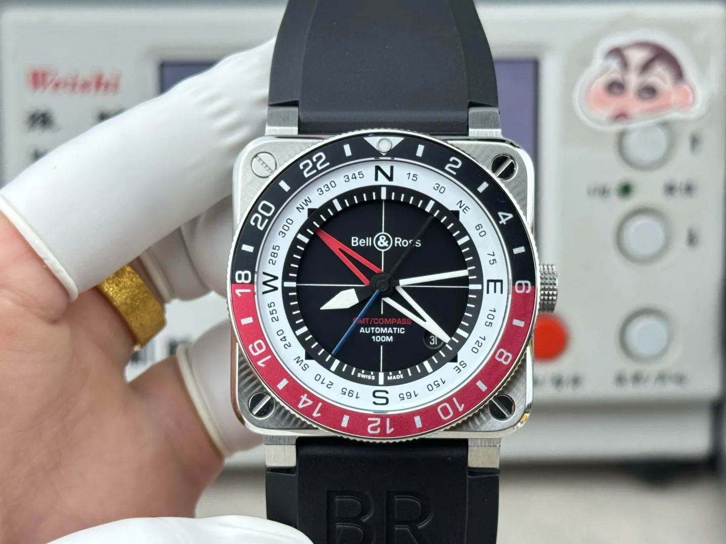 Bell Ross BR-03 GMT Compass BR Factory 1:1 Best Edition Black Dial on Black Rubber Strap 20 47d7166cff8e9fe 阿默表行AmoWatch
