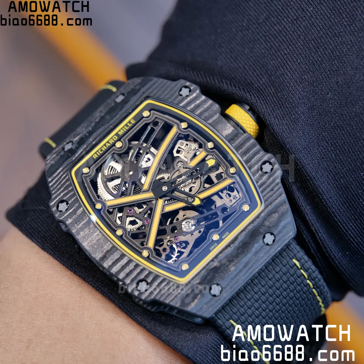 RICHARD MILLE RM67-02 Black NTPT Yellow Skeleton Dial on Black NylonStrap CRMA7 Clone V10 114 4d4b0bb86bd4ba4 阿默表行AmoWatch