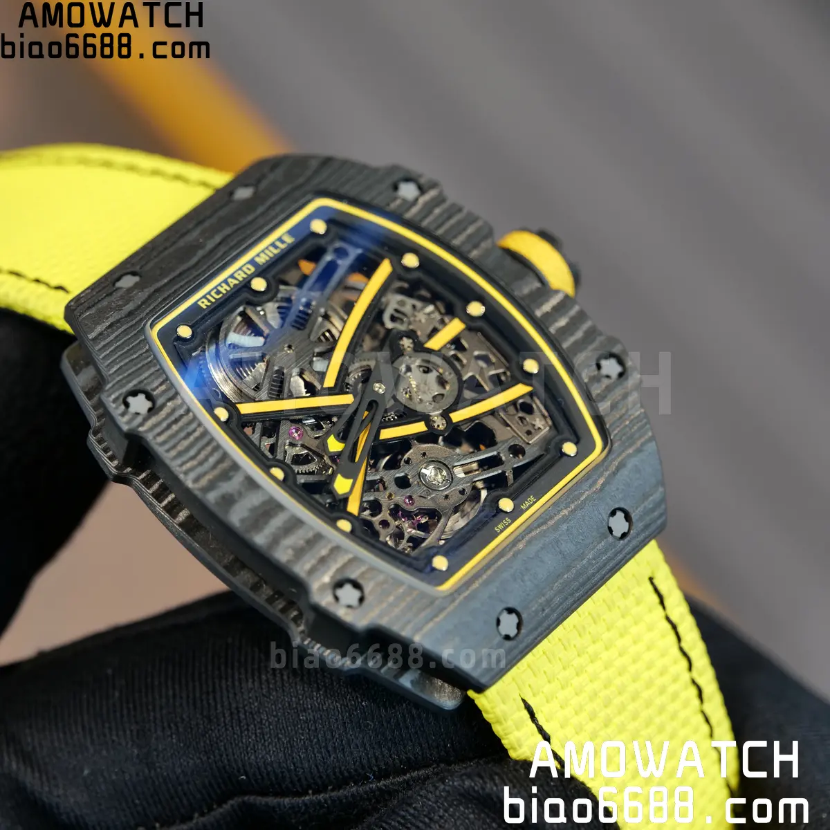 RICHARD MILLE RM67-02 Black NTPT Yellow Skeleton Dial on Yellow Nylon Strap CRMA7 Clone V10 97 5d20516e166c8f6 阿默表行AmoWatch