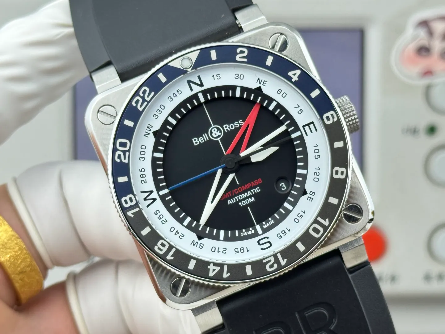 Bell Ross BR-03 GMT Compass BR Factory 1:1 Best Edition blue/black Bezel Black Dial on Rubber Strap 23 6178d41235f42be 阿默表行AmoWatch