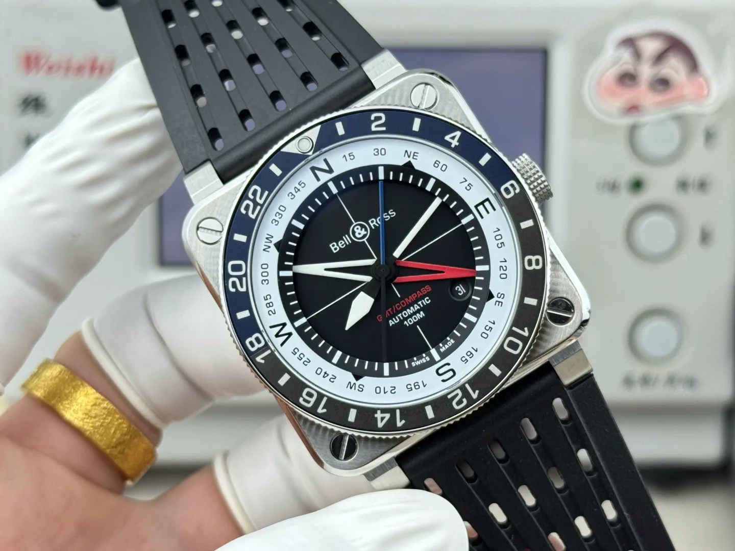 Bell Ross BR-03 GMT Compass BR Factory 1:1 Best Edition blue/black Bezel Black Dial on Perforated Rubber Strap 21 6385c8e4b8fa0ef 阿默表行AmoWatch