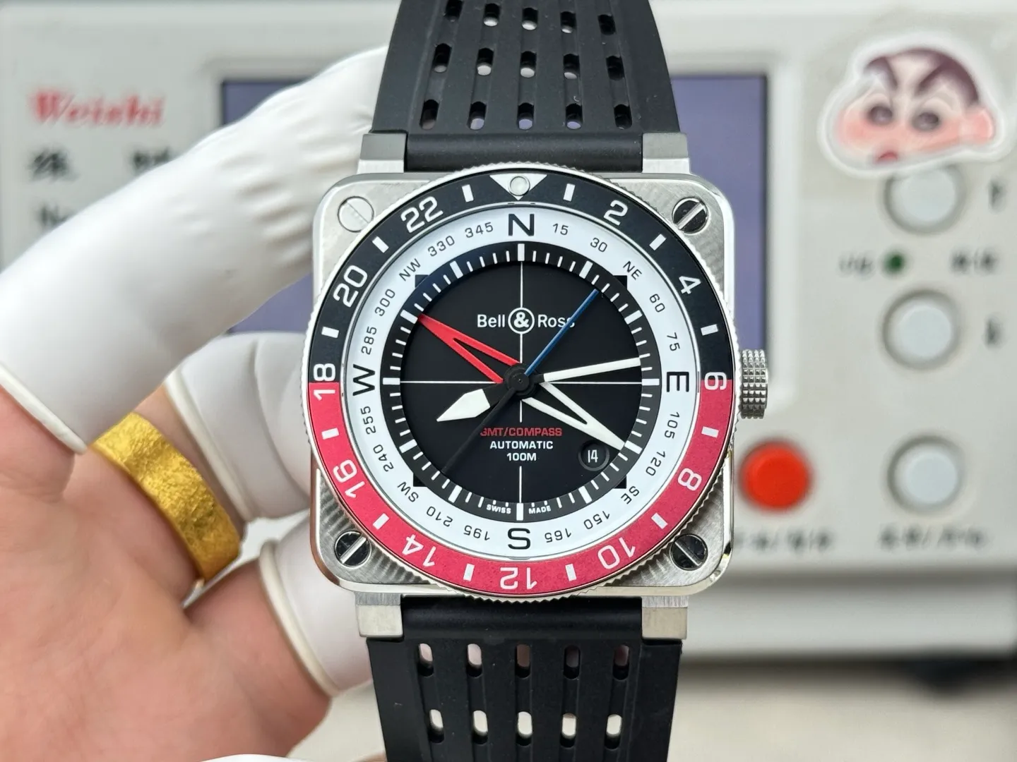 Bell Ross BR-03 GMT Compass BR Factory 1:1 Best Edition blue/black Bezel Black Dial on Rubber Strap 20 6bad333360fdb98 阿默表行AmoWatch