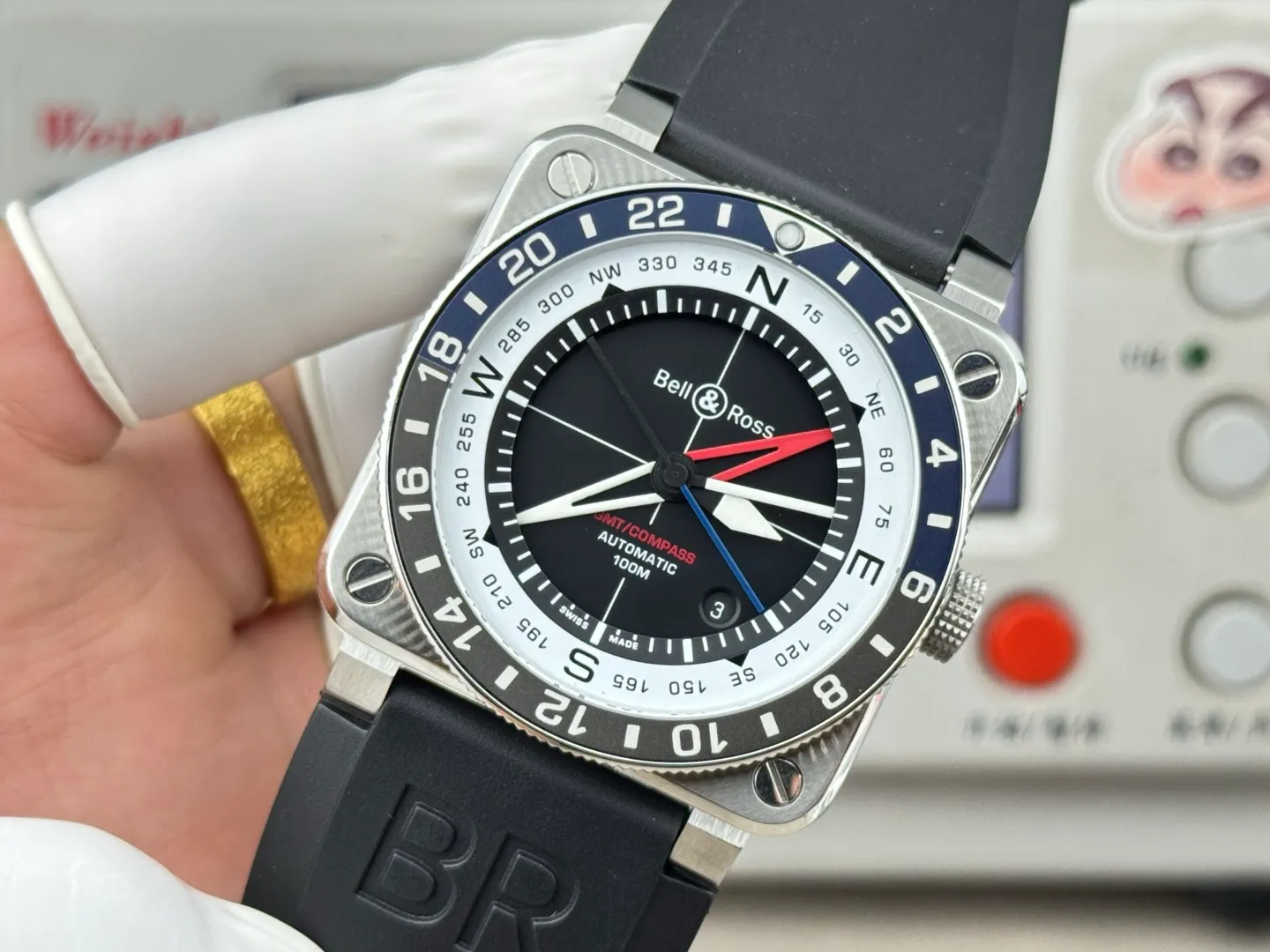 Bell Ross BR-03 GMT Compass BR Factory 1:1 Best Edition blue/black Bezel Black Dial on Rubber Strap 22 6d809461b495dfe 阿默表行AmoWatch