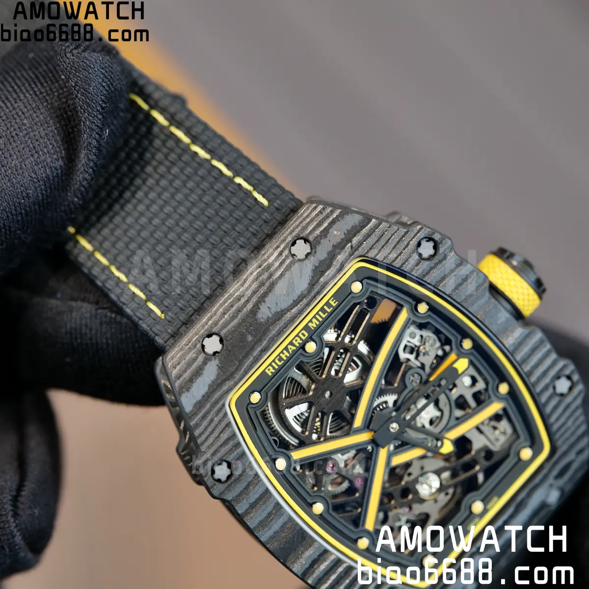 RICHARD MILLE RM67-02 Black NTPT Yellow Skeleton Dial on Black NylonStrap CRMA7 Clone V10 98 7a907c67f4e442e 阿默表行AmoWatch